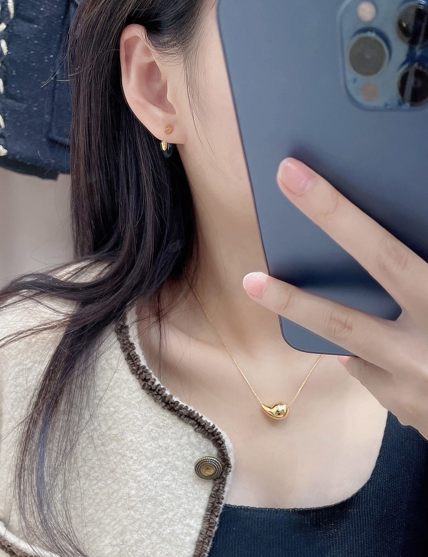 Bottega Veneta Green Enamel Gold Hoop Earrings