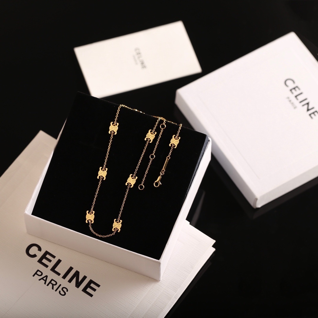 Celine Triomphe Gold Chain Necklace – Elegant Design