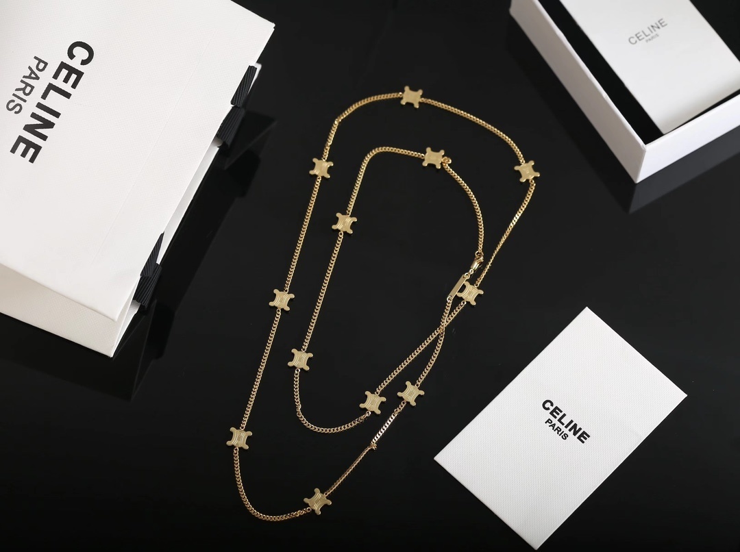 long Celine Triomphe Gold Necklace – Celine Triomphe Gold Long