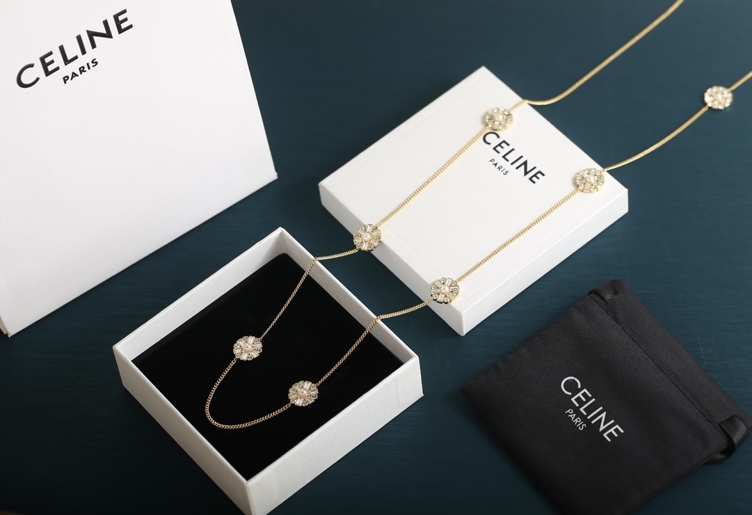 Celine Gold Flower Necklace – Celine Gold Flower Station Necklace