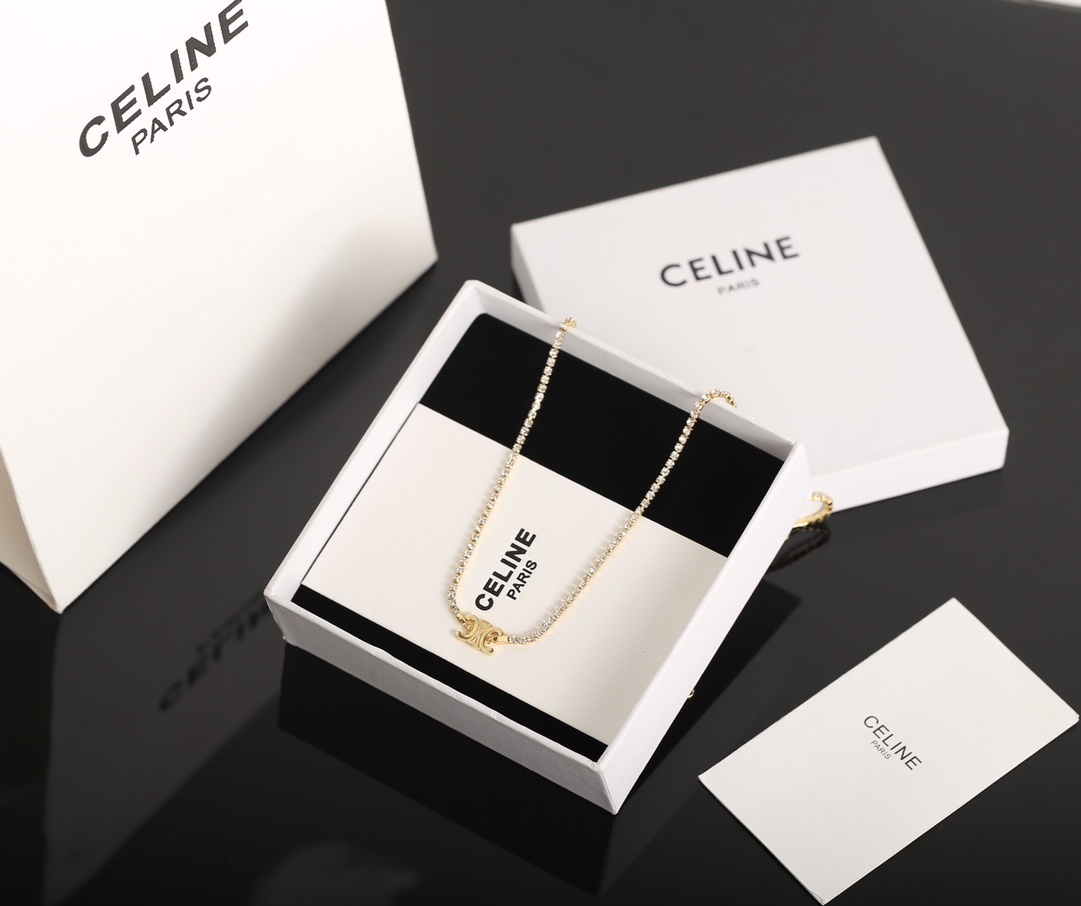 chain Celine Gold Crystal Necklace – Celine Gold Crystal Chain