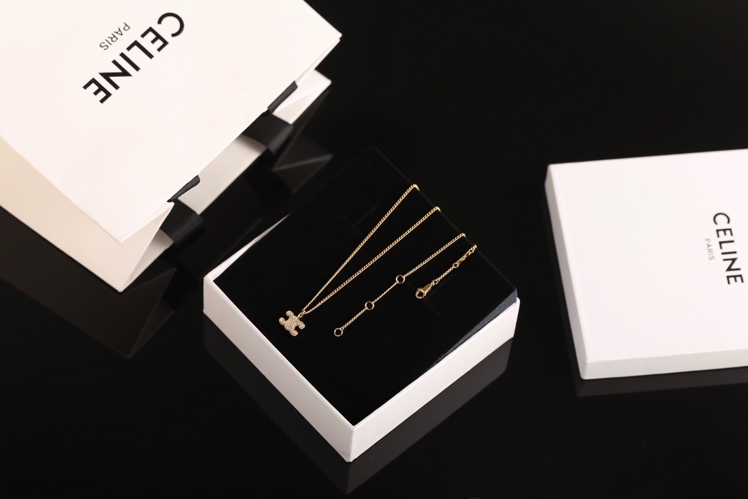 Celine Gold Rhinestone Necklace – Celine Gold Triomphe Rhinestone