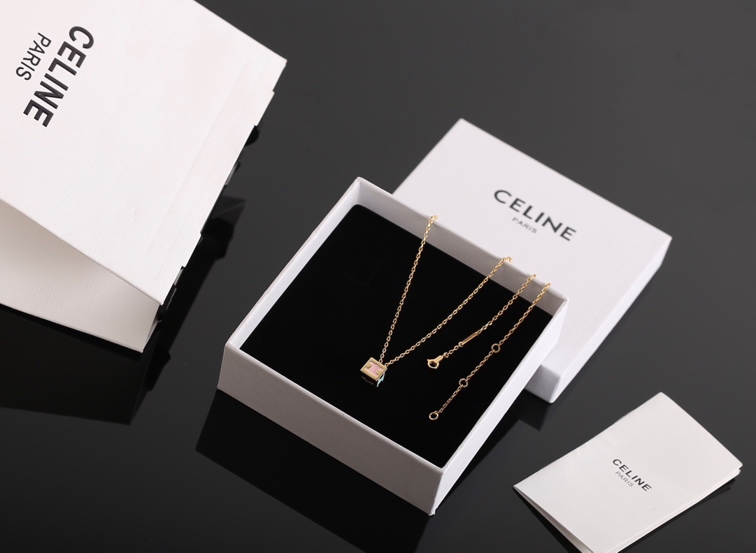 Celine Gold Cube Pendant Necklace iridescent – Celine Gold Cube