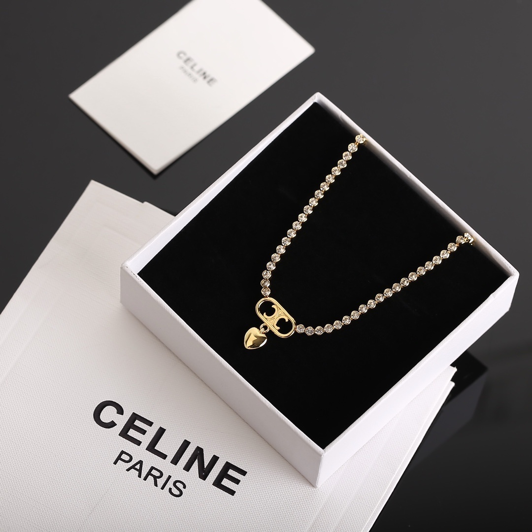 Celine Gold Crystal Heart Necklace – Triomphe Charm