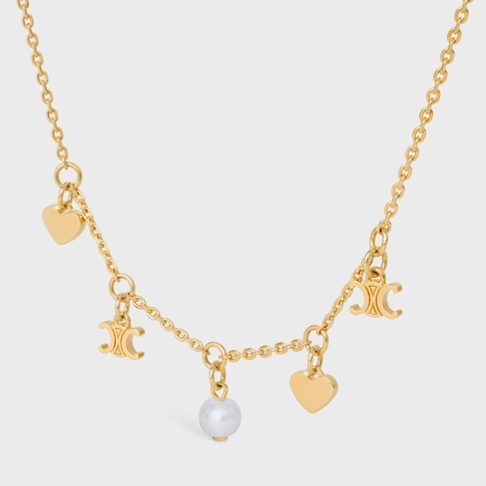 Celine Gold Charm Pearl Necklace – Designer Jewelry