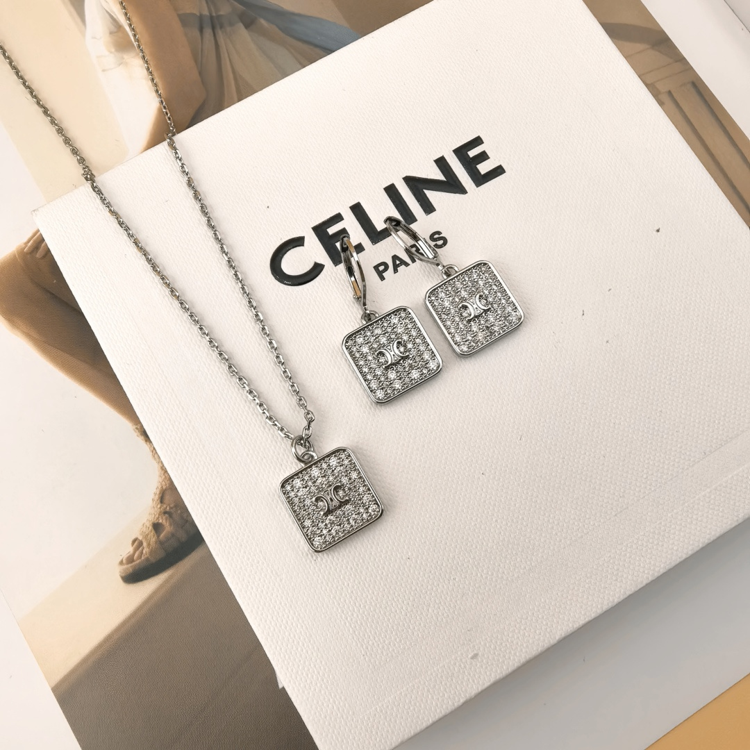 Celine Silver Crystal Square Jewelry Set – Elegant Sparkle