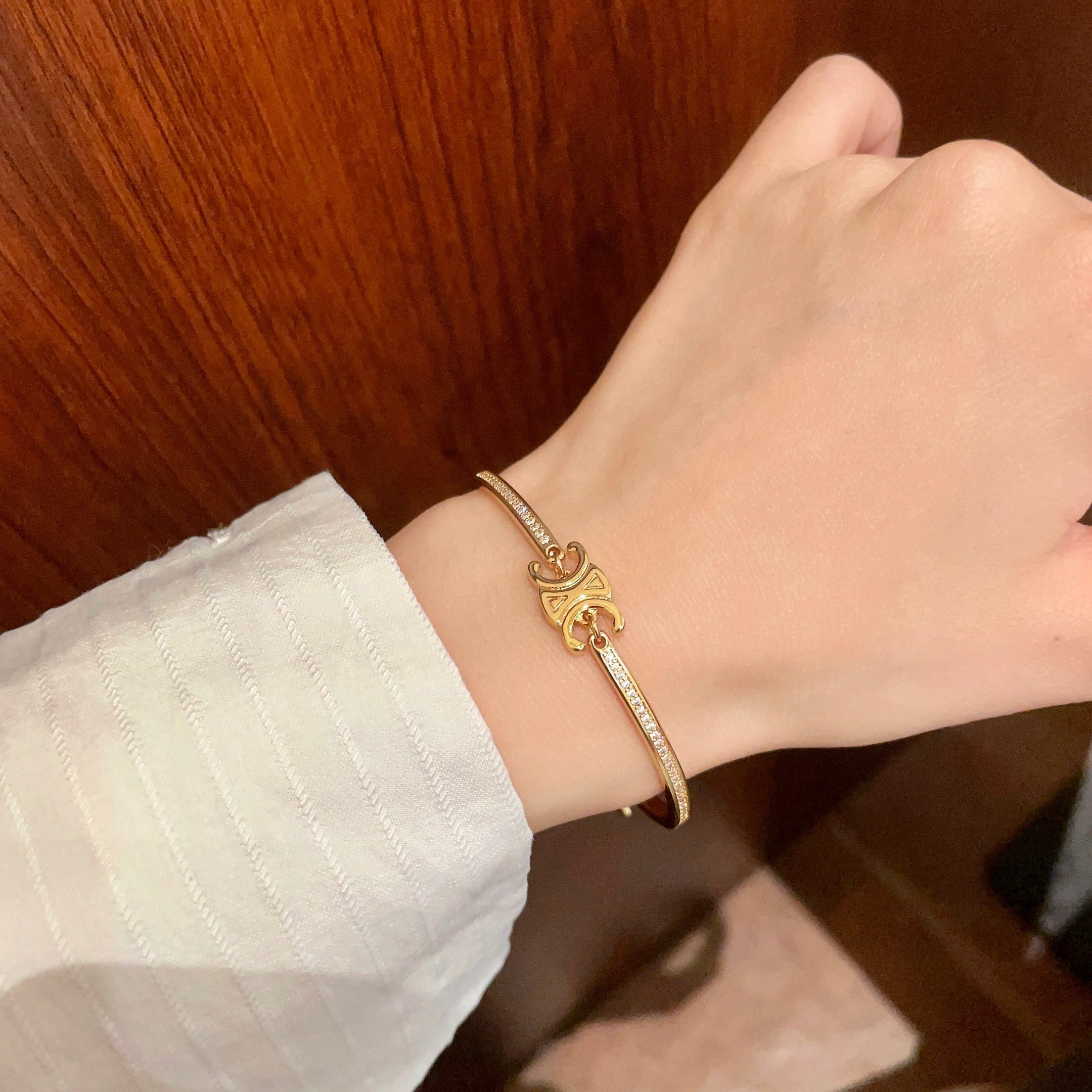 Celine Gold Tone Paved Bracelet – Delicate & Chic