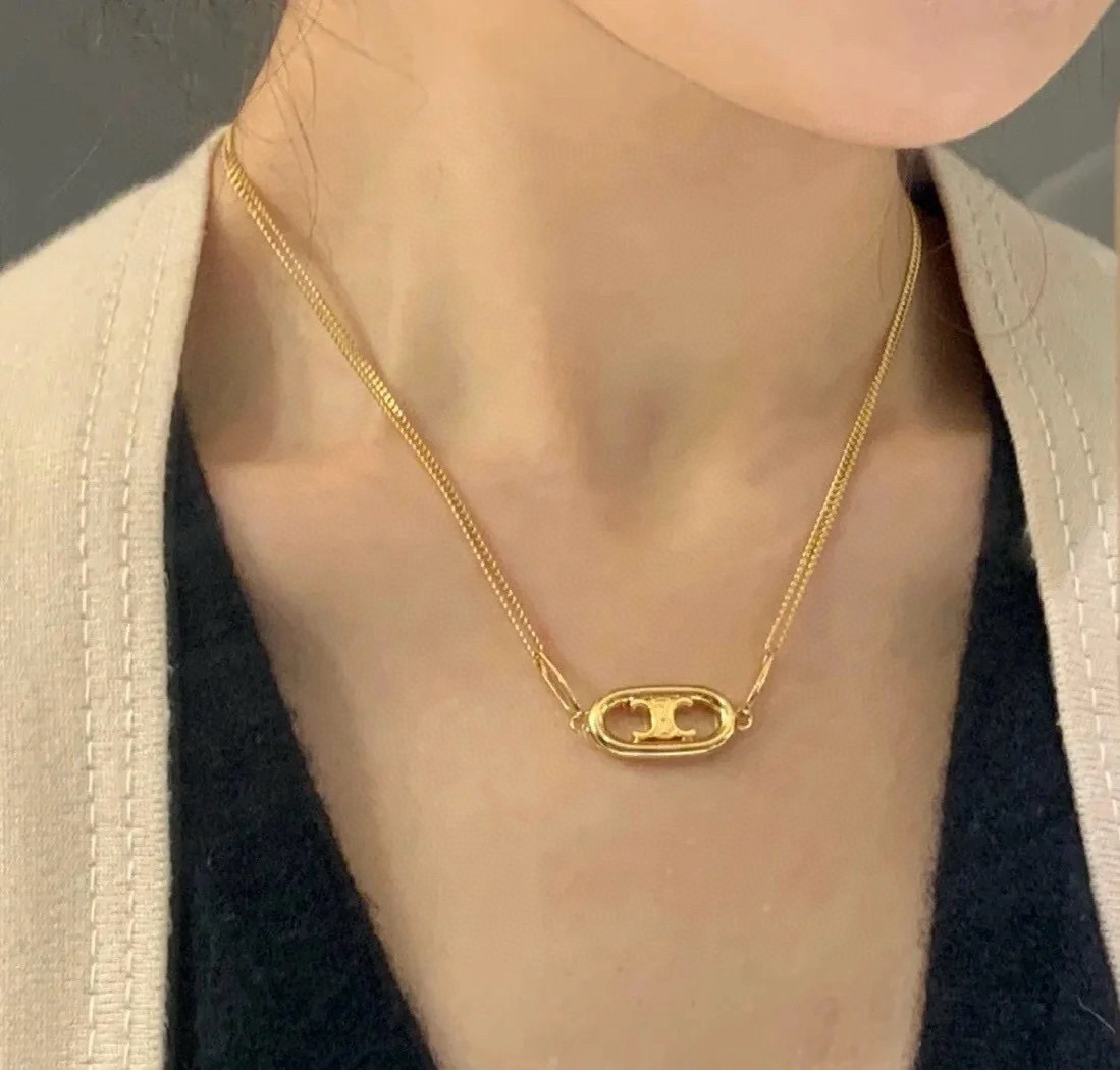 Celine Gold Triomphe Pendant Necklace classic – Celine Gold Triomphe