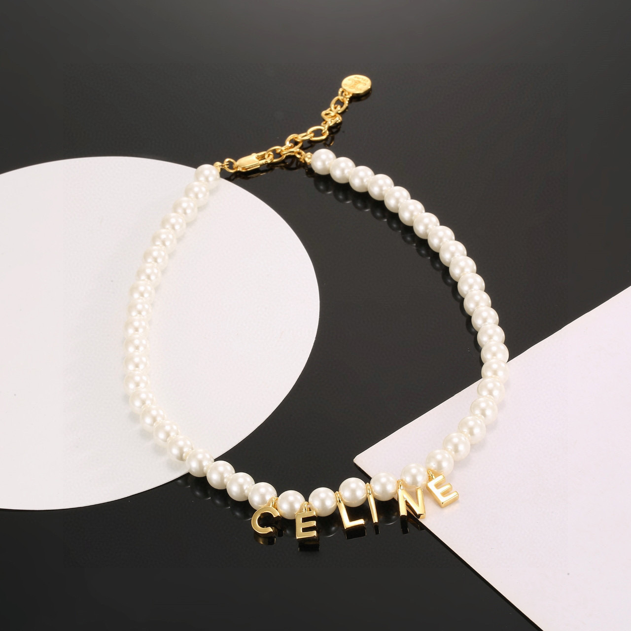 lettering Celine Pearl Necklace Gold – Celine Pearl Necklace Gold 2