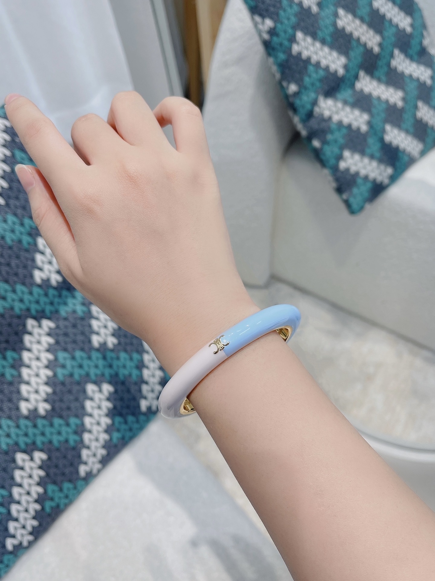 Celine Blue White Bangle – Celine Triomphe Blue & White Bangle