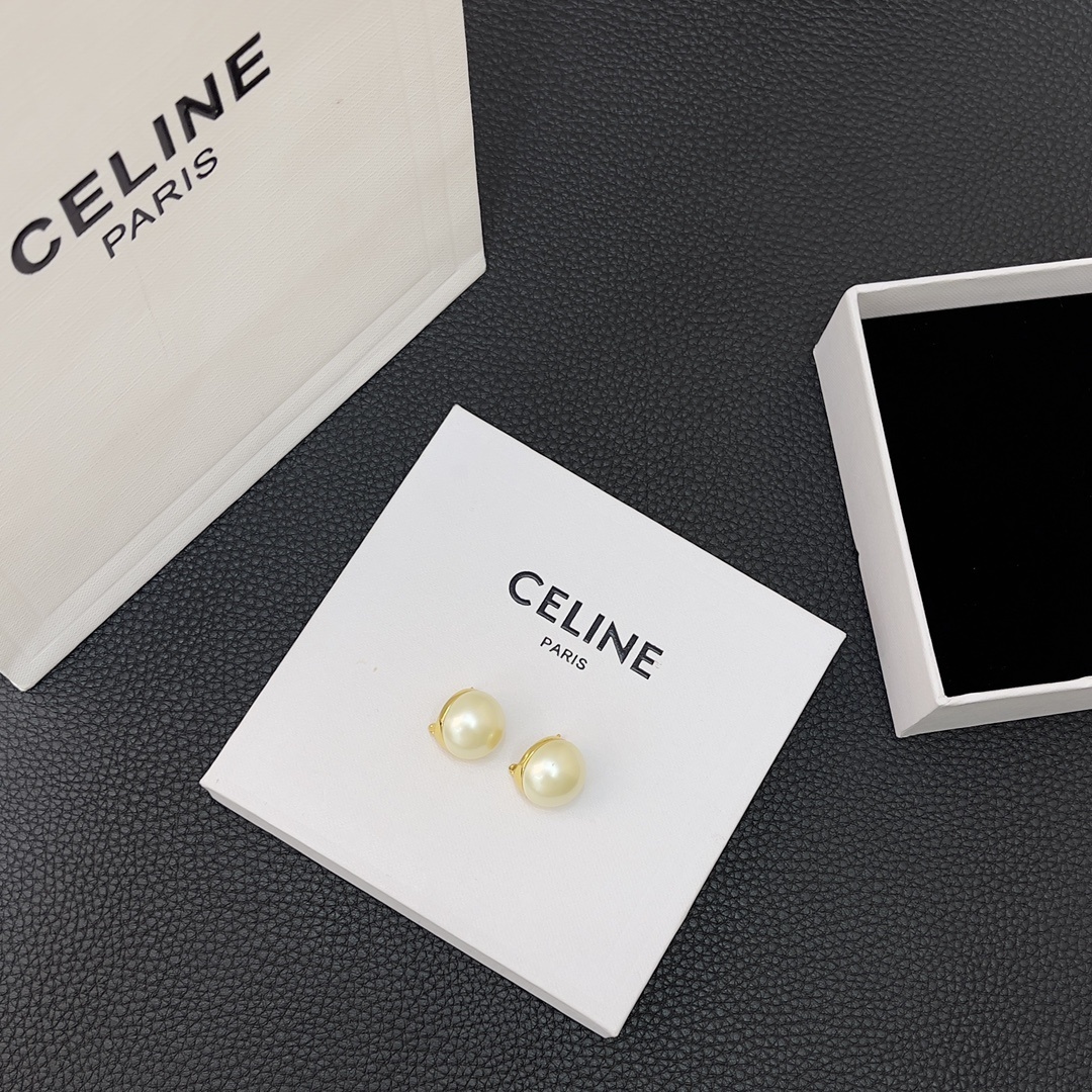 Celine Gold Pearl Earrings – Celine Gold Pearl Stud Earrings – Elegant
