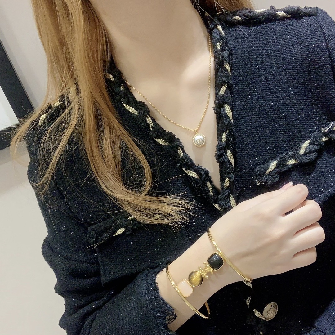 Celine Triomphe Stone Gold Bangle – Statement Piece