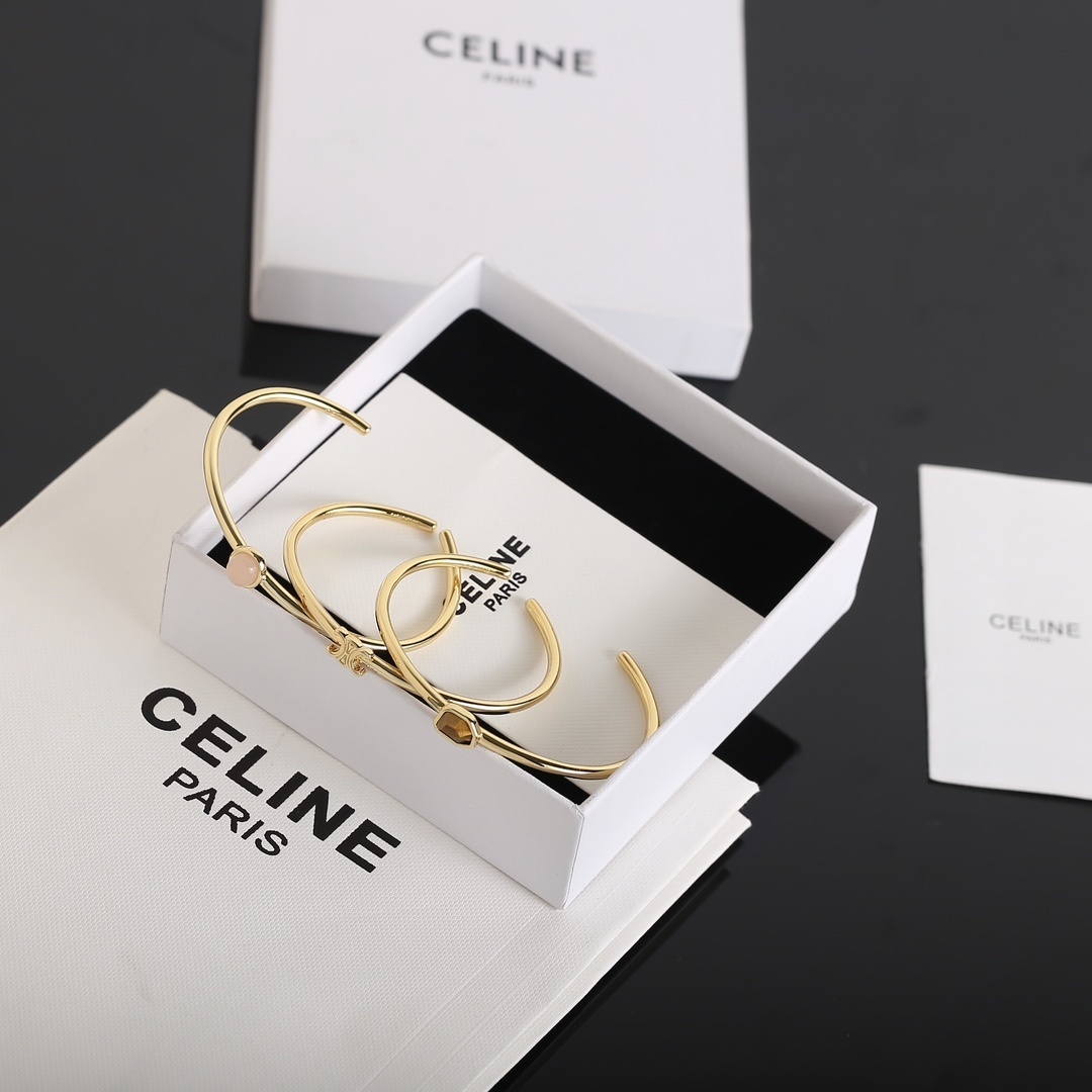 set Celine Triomphe Gold Bangle – Celine Triomphe Gold Bangle Set with