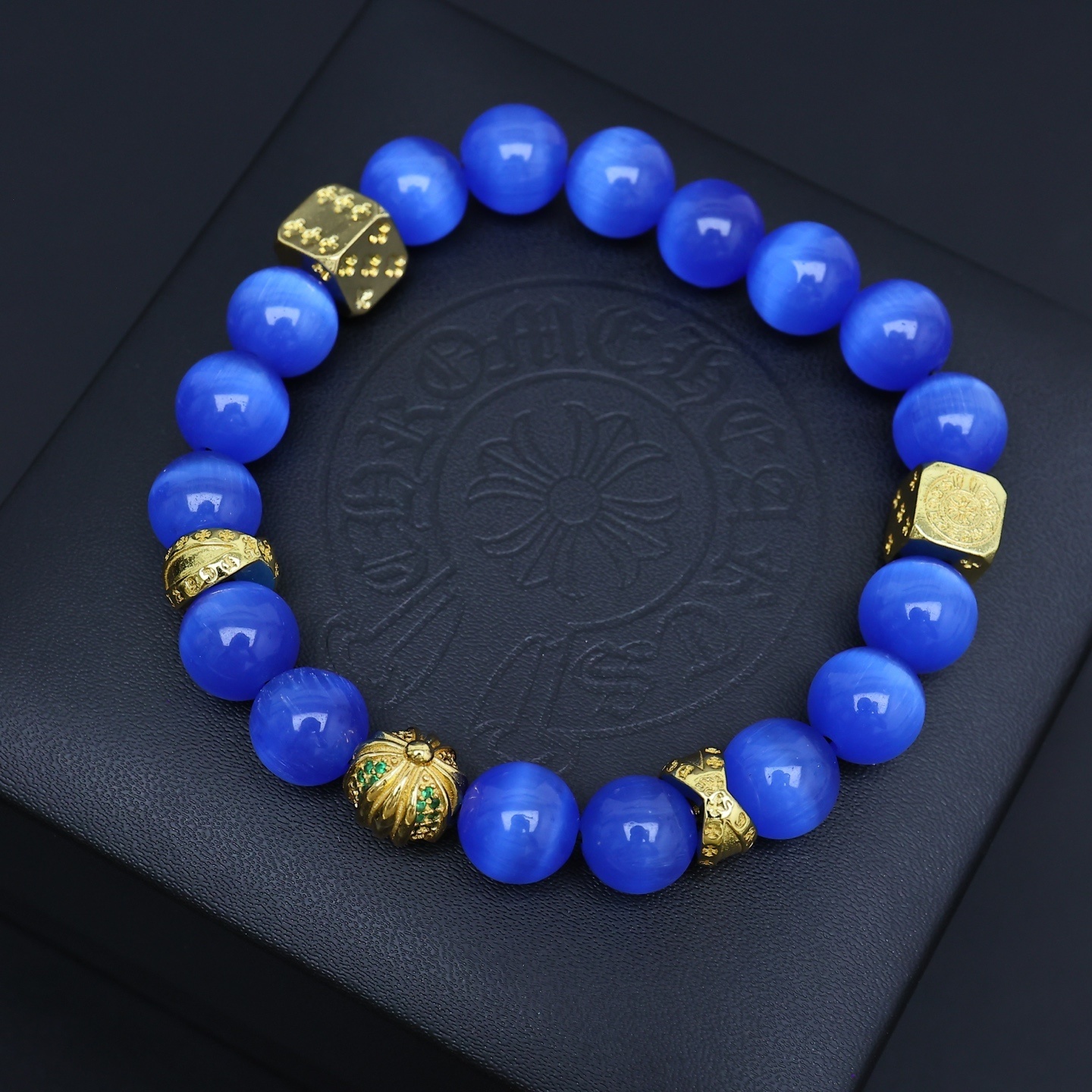 cats Chrome Hearts Blue Bracelet – Chrome Hearts Blue Cats Eye Gold