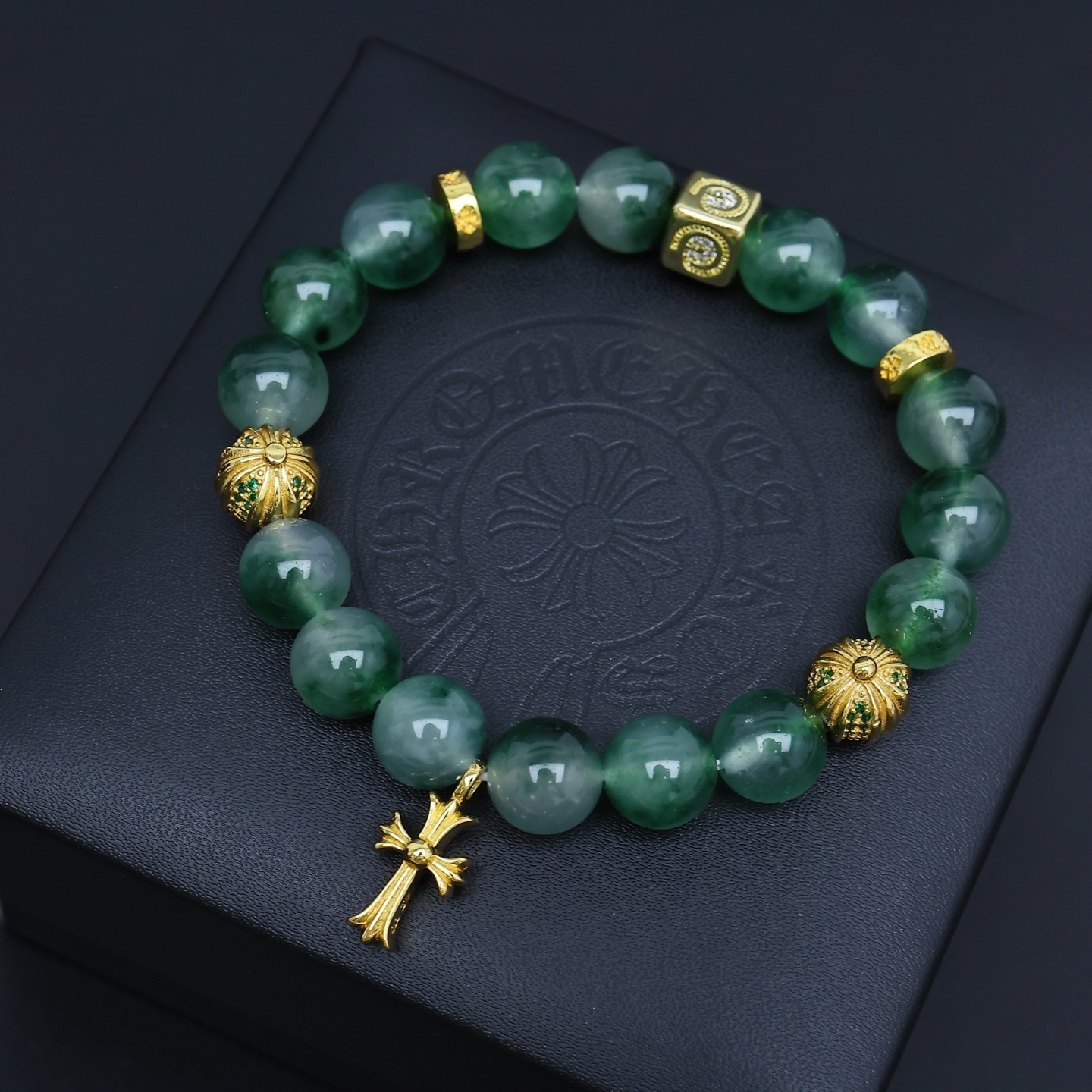 Jade & Gold Cross Bracelet – Premium Quality