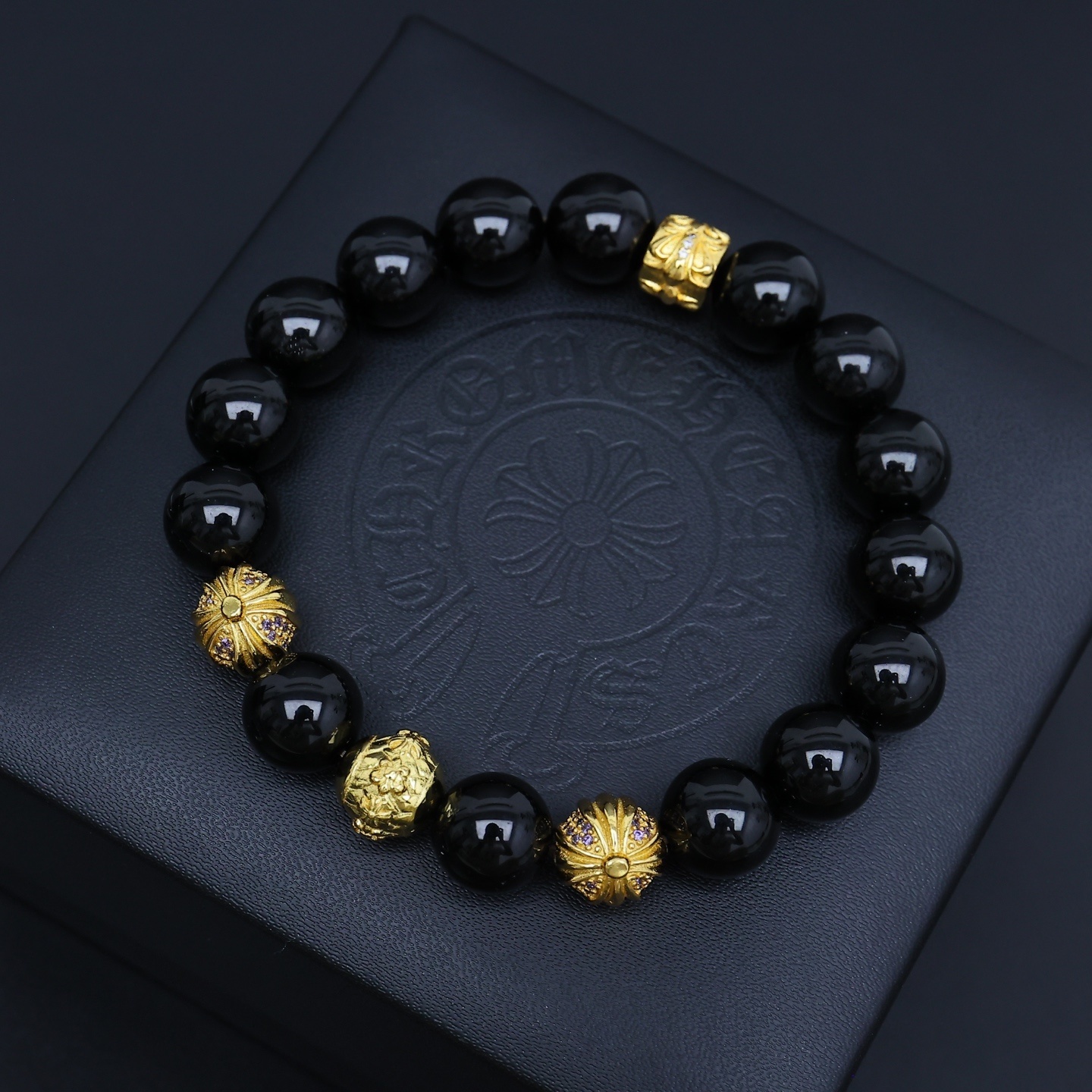 Premium Black Onyx & Gold Accent Bracelet