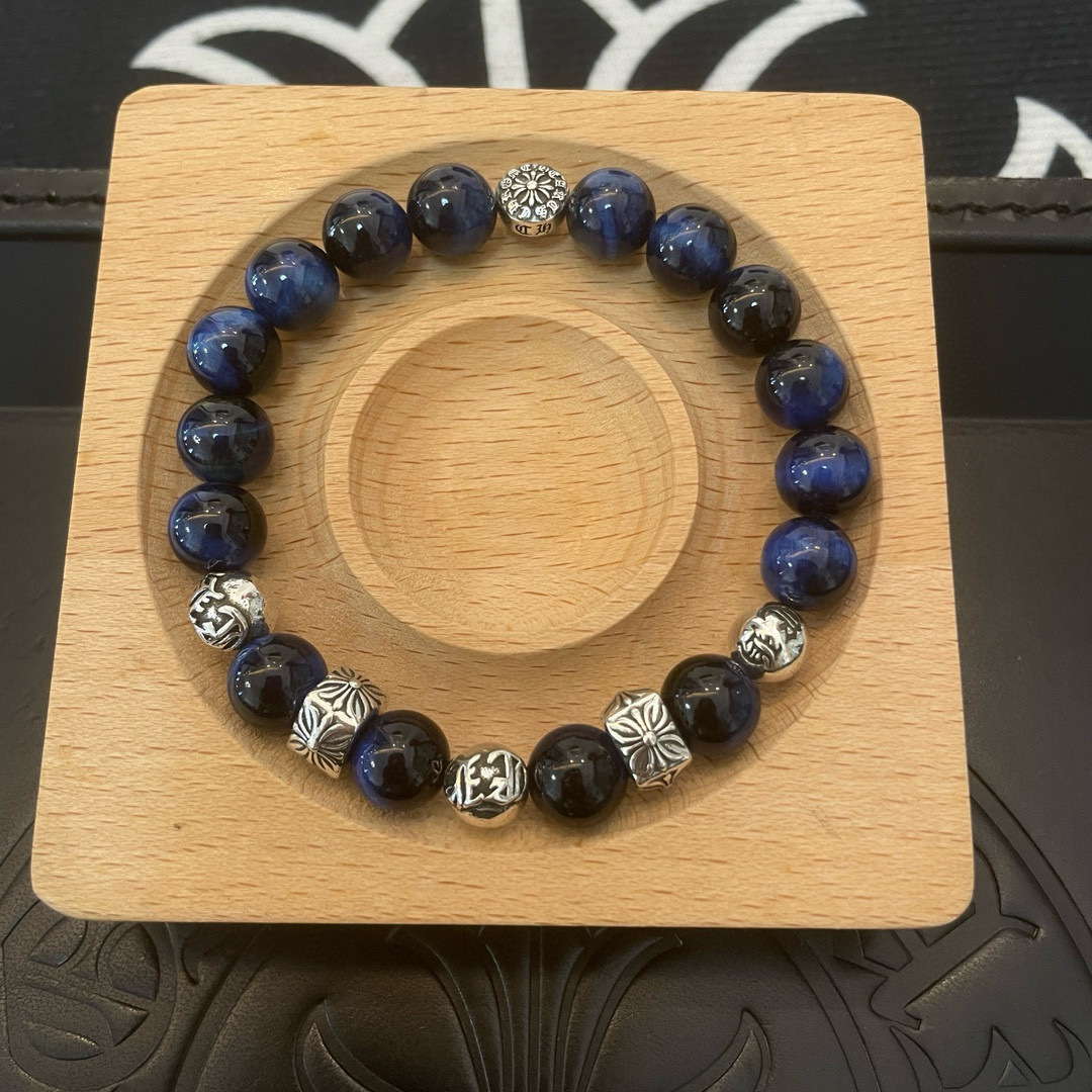 sterling Chrome Hearts Blue Tiger Eye Bracelet – Chrome Hearts Blue