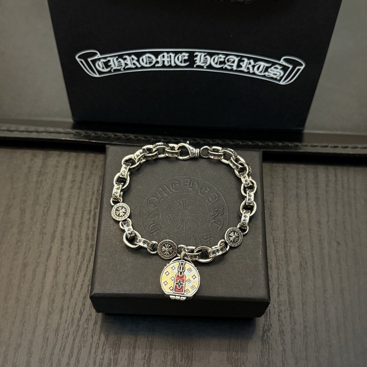silver Chrome Hearts Red Enamel Bracelet – Chrome Hearts Silver Charm