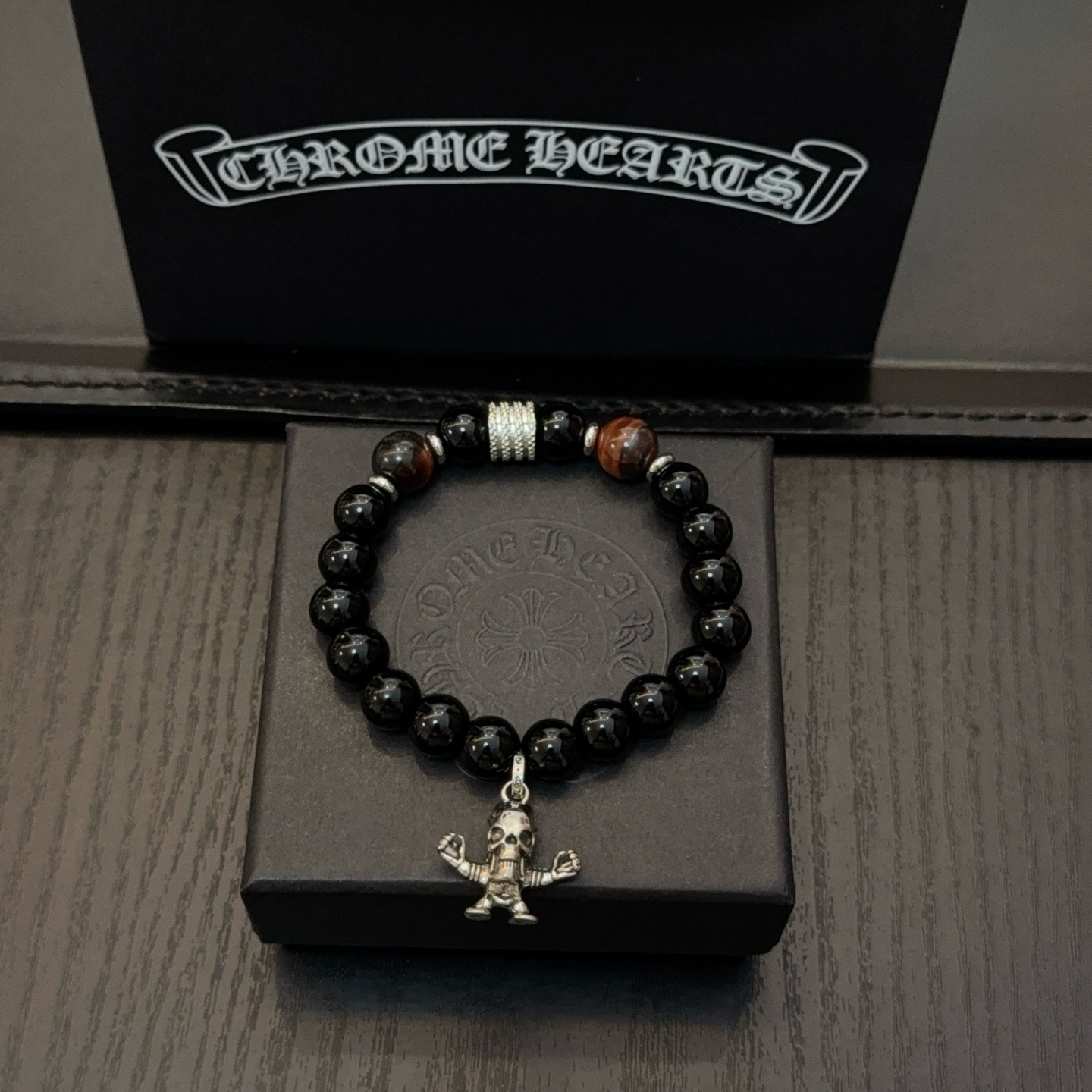 Chrome Hearts Inspired Black Onyx & Tiger Eye Skull Bracelet