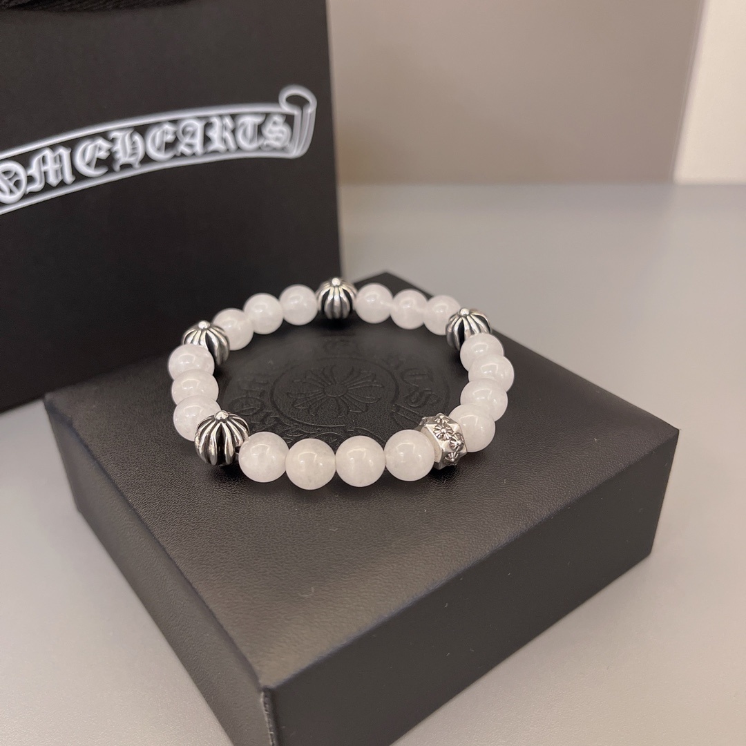 Chrome Hearts White Jade Beaded Bracelet – Premium Quality