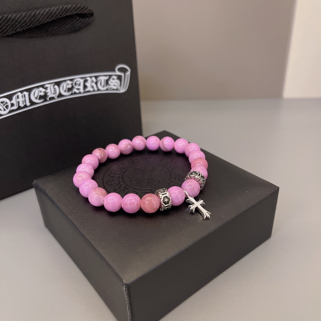 Pink Rhodonite Cross Charm Premium Bracelet
