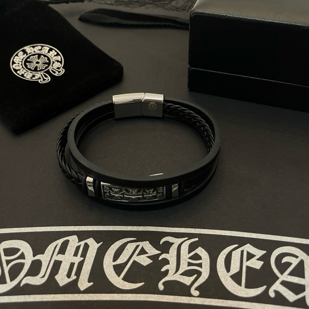 Chrome Hearts Leather Cross Bracelet black – Chrome Hearts Black