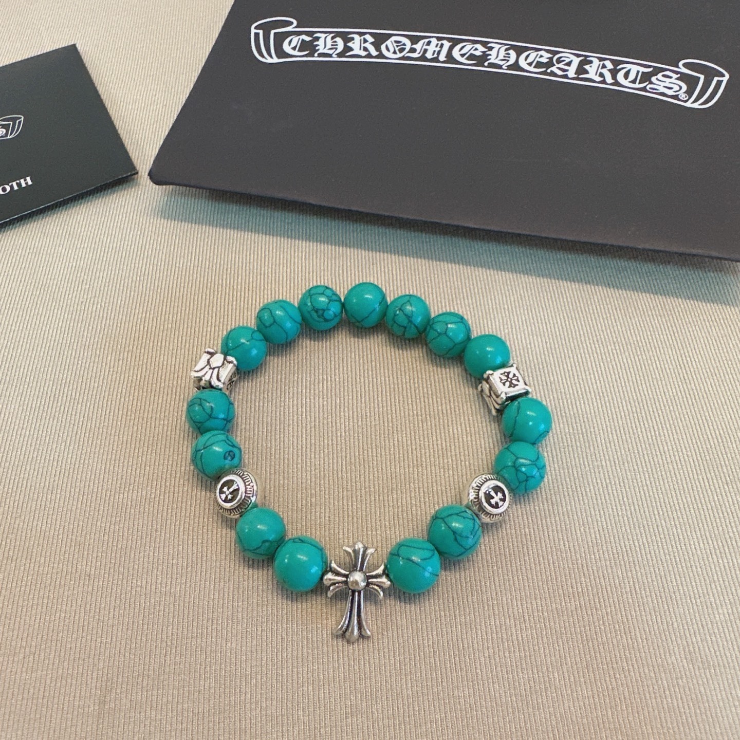 Chrome Hearts Turquoise Bead Cross Bracelet – Sterling Silver