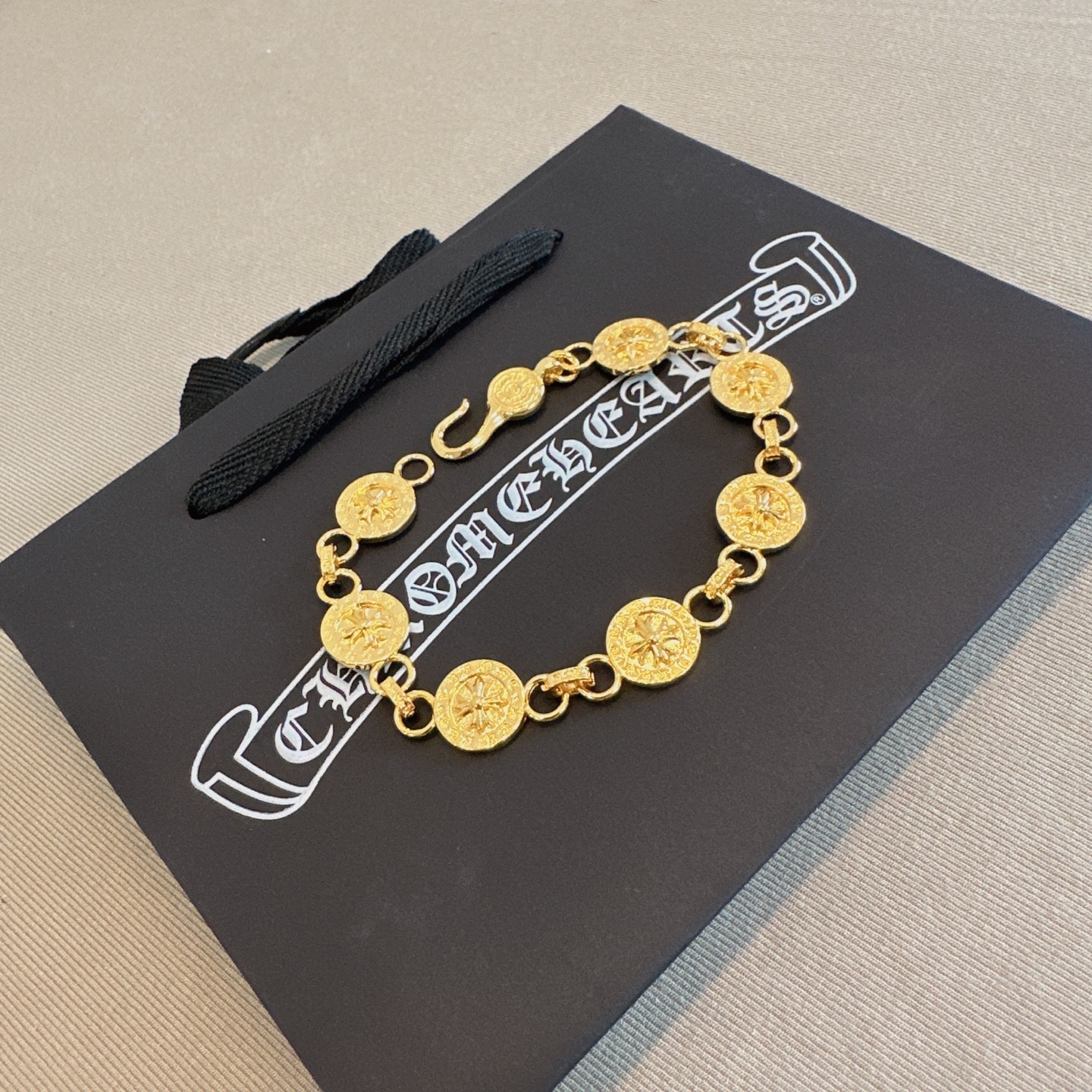 Chrome Hearts Gold Coin Charm Bracelet – Statement Jewelry