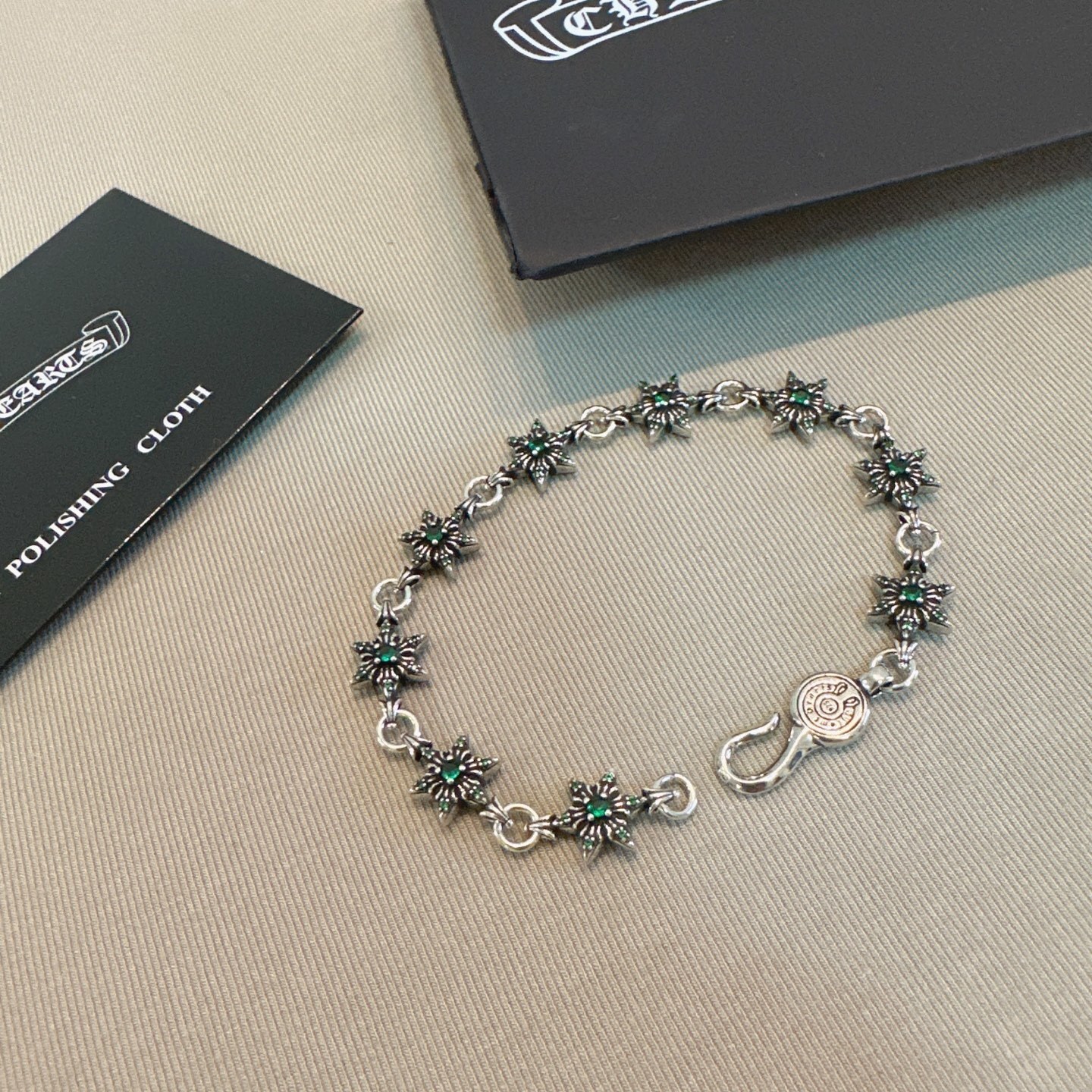 Chrome Hearts Green Stone Star Bracelet – Sterling Silver