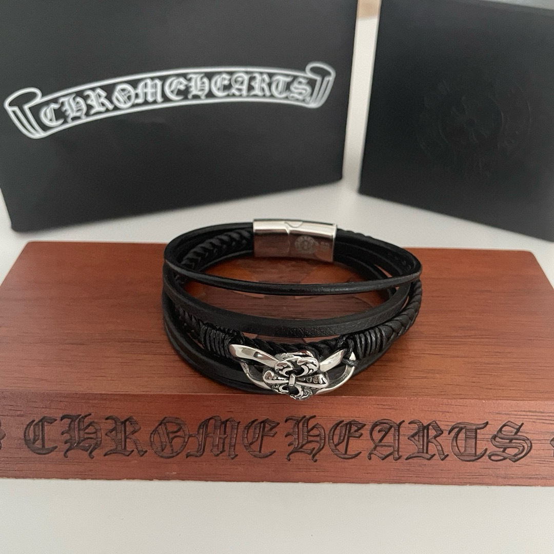 Chrome Hearts Skull Bracelet black – Chrome Hearts Black Leather Skull
