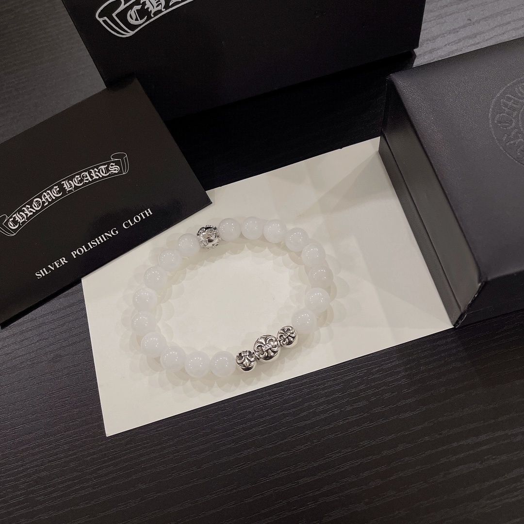 sterling Chrome Hearts White Jade Bead Bracelet – Chrome Hearts White