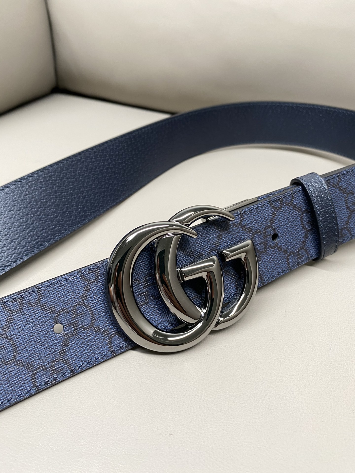 Premium Blue Designer Belt with Iconic Buckle