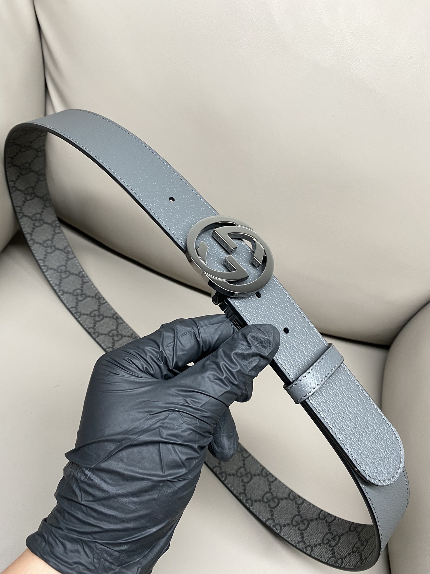 Grey Premium Quality Belt - Iconic GG Buckle