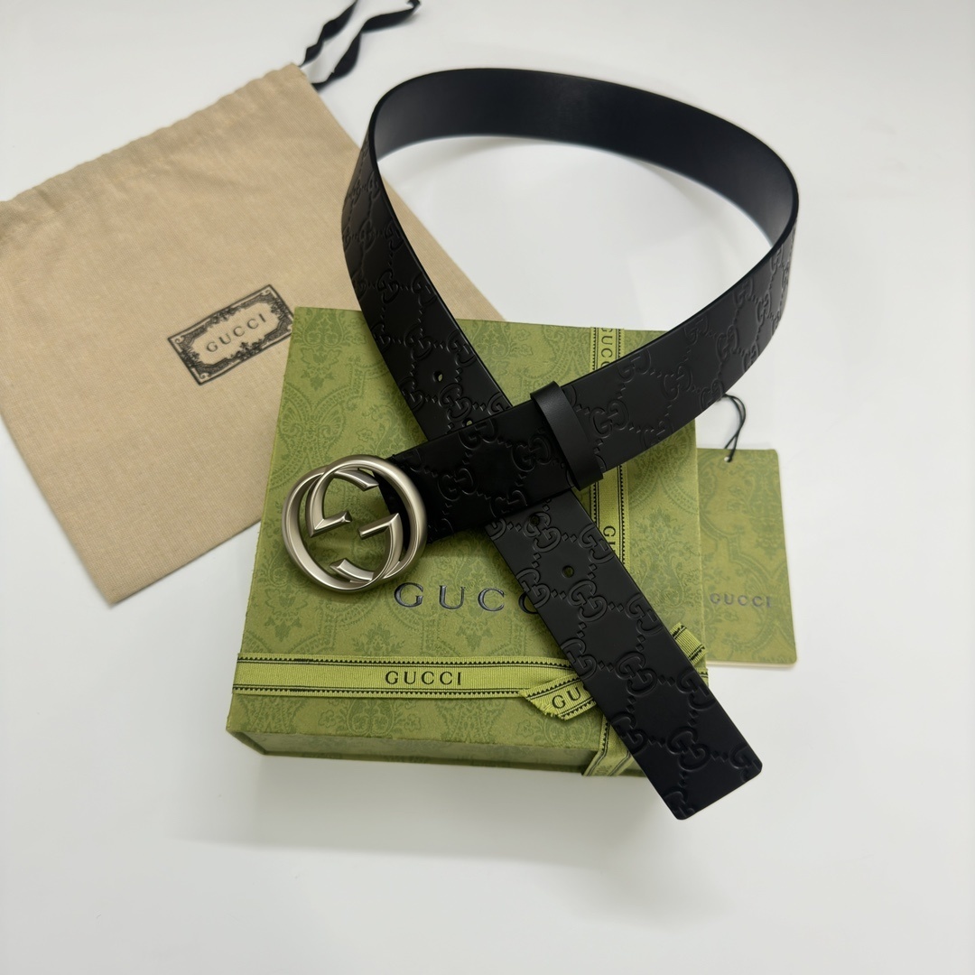 Gucci Interlocking G Black Leather Belt - Premium Quality