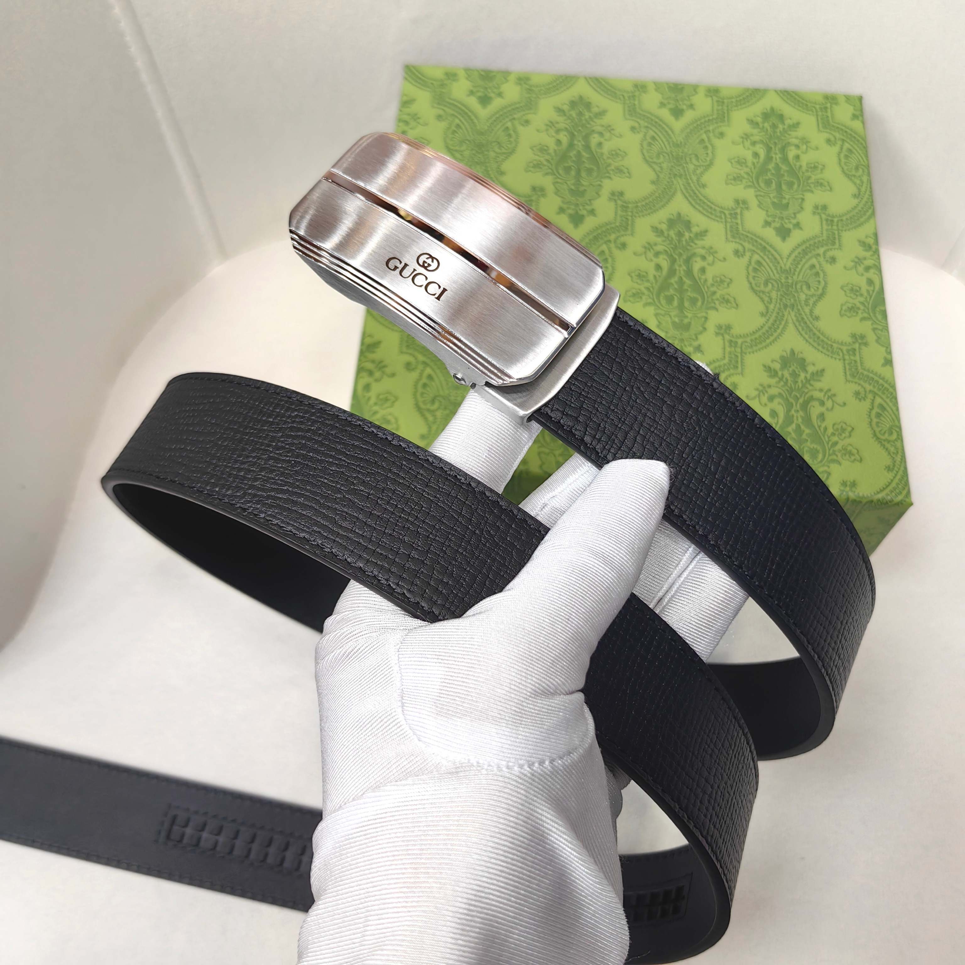 Thắt lưng da Gucci khóa trượt cao cấp màu đen