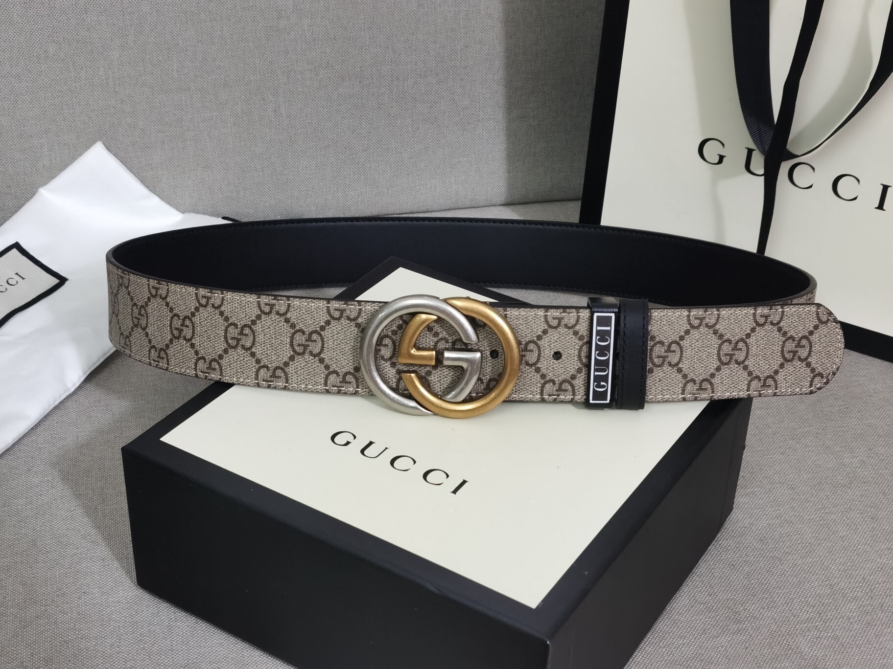 gold Gucci Monogram Belt - Gucci Monogram Belt - Gold & Silver Buckle