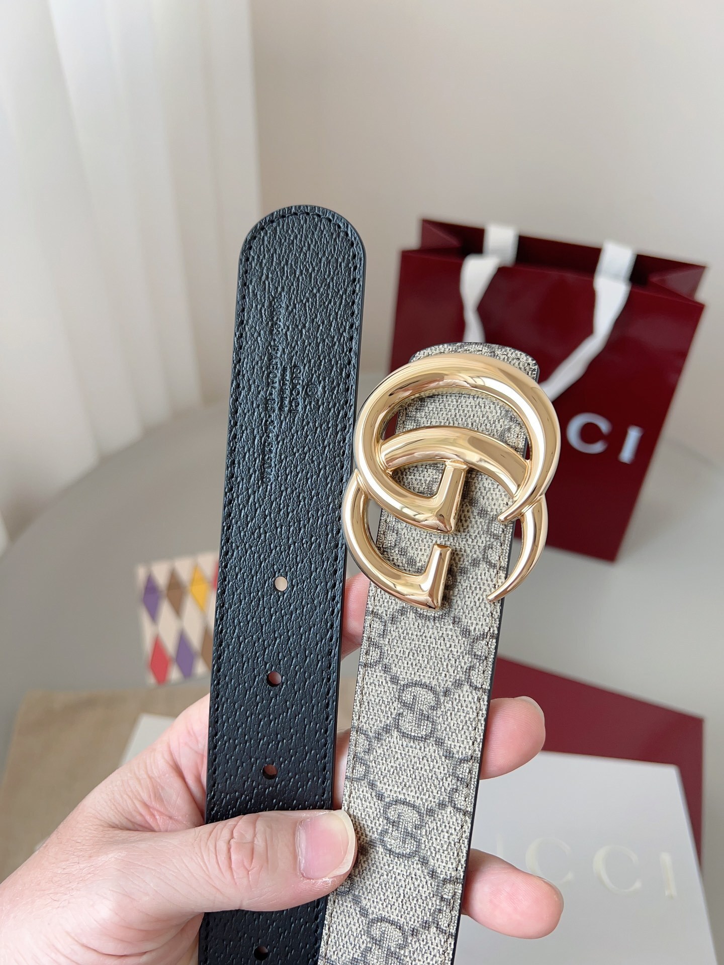 Gucci GG Supreme Belt with Gold Buckle - Premium Quality