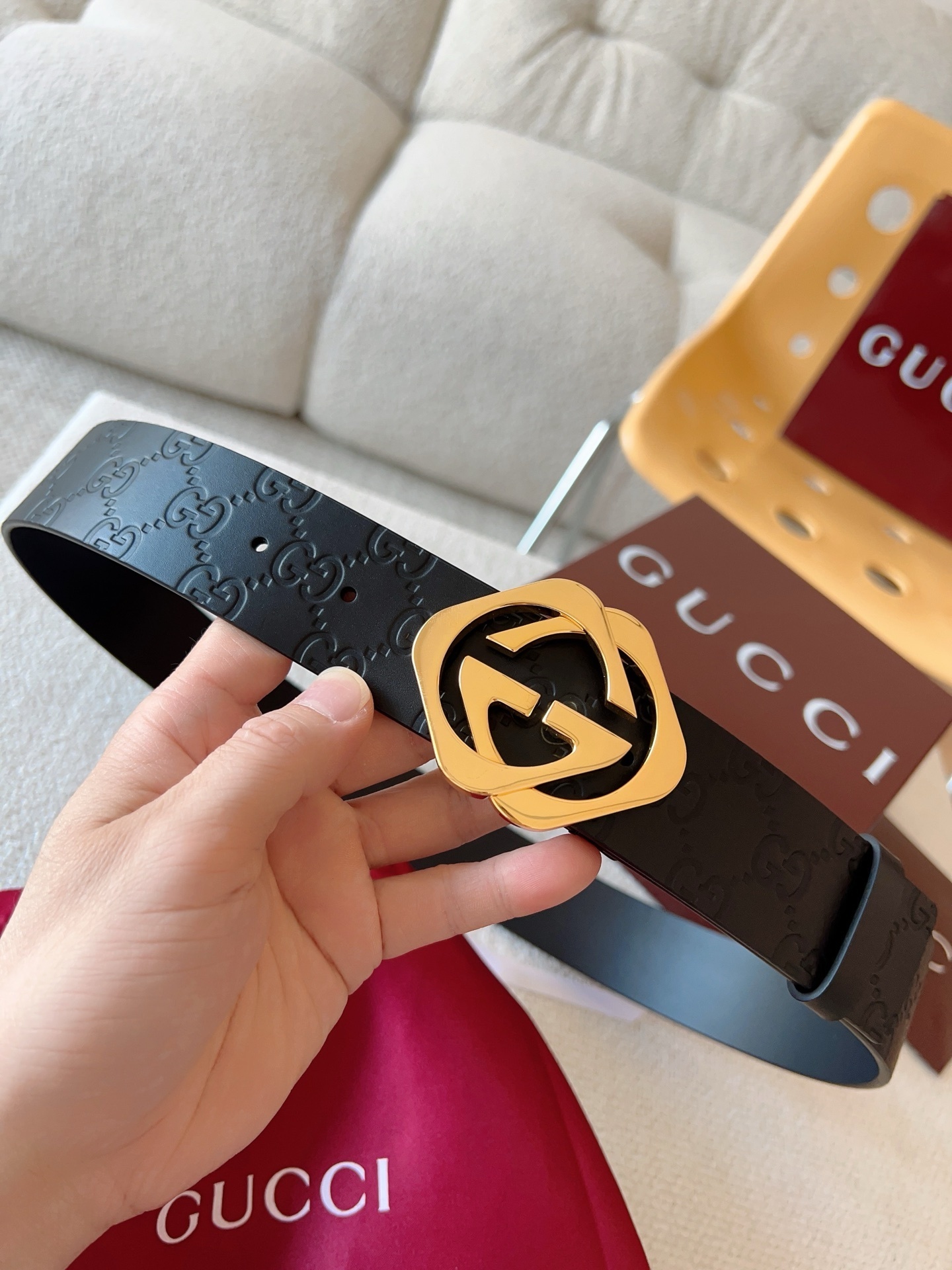Gucci Interlocking G Black Leather Belt - Premium Quality