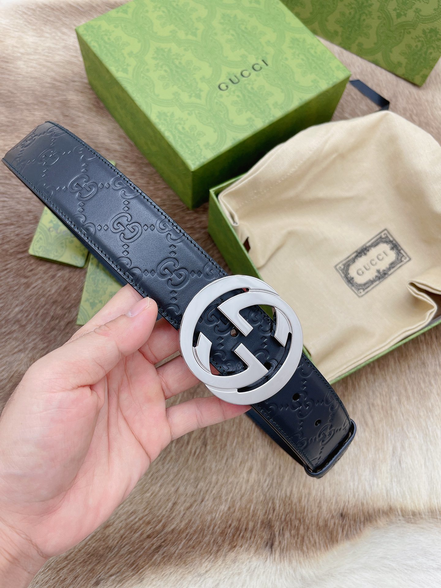 Gucci Interlocking G Black Leather Belt | Premium Quality