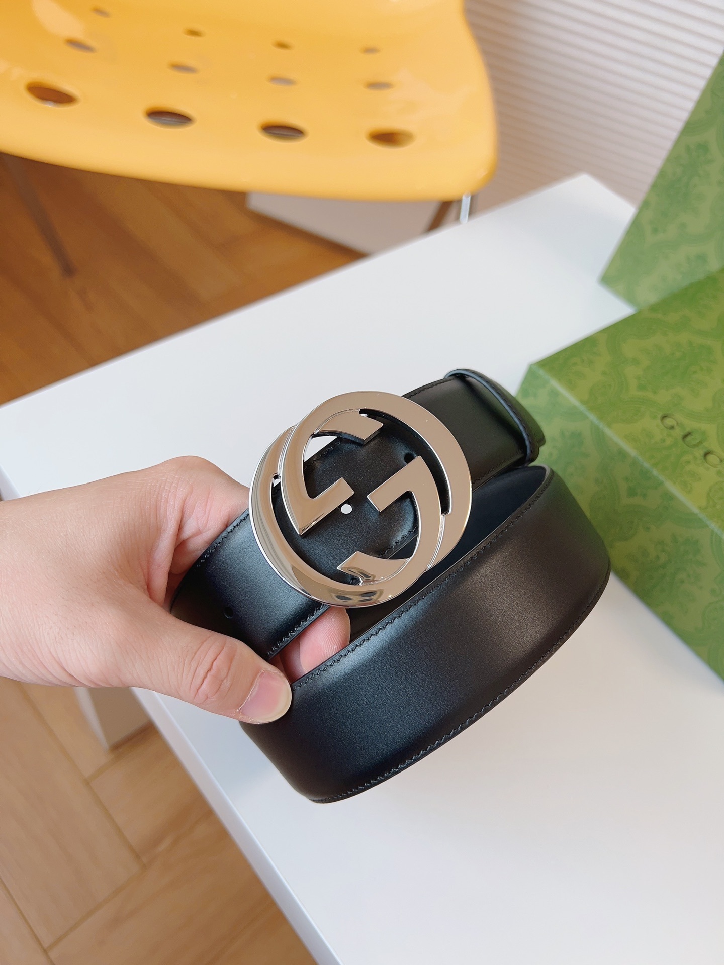 Thắt lưng da cao cấp mặt khóa chữ G màu đen