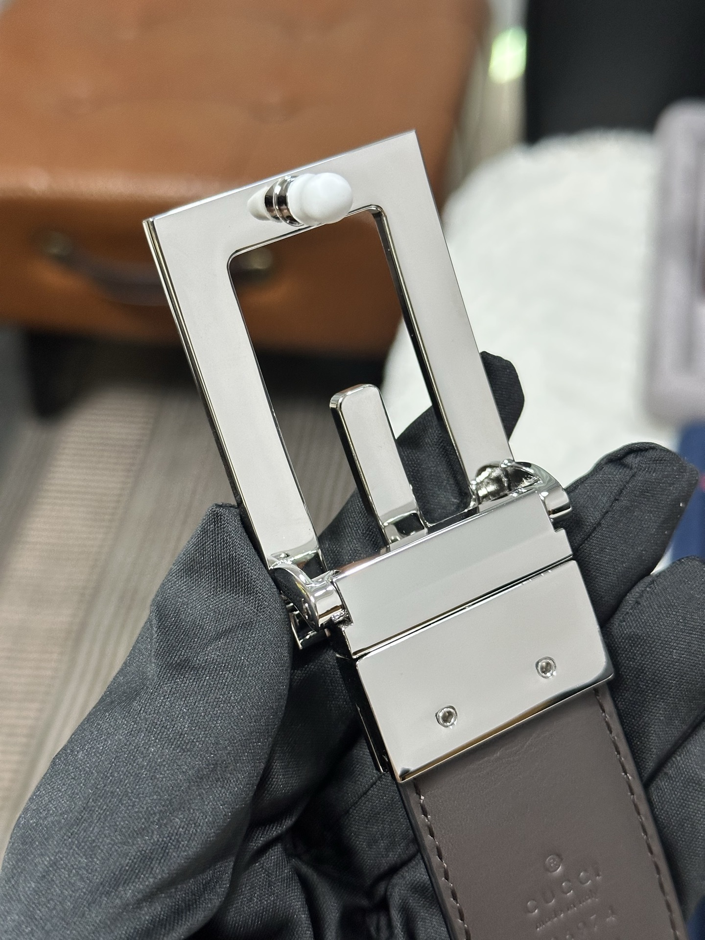 Gucci Reversible Leather Belt with Silver Buckle