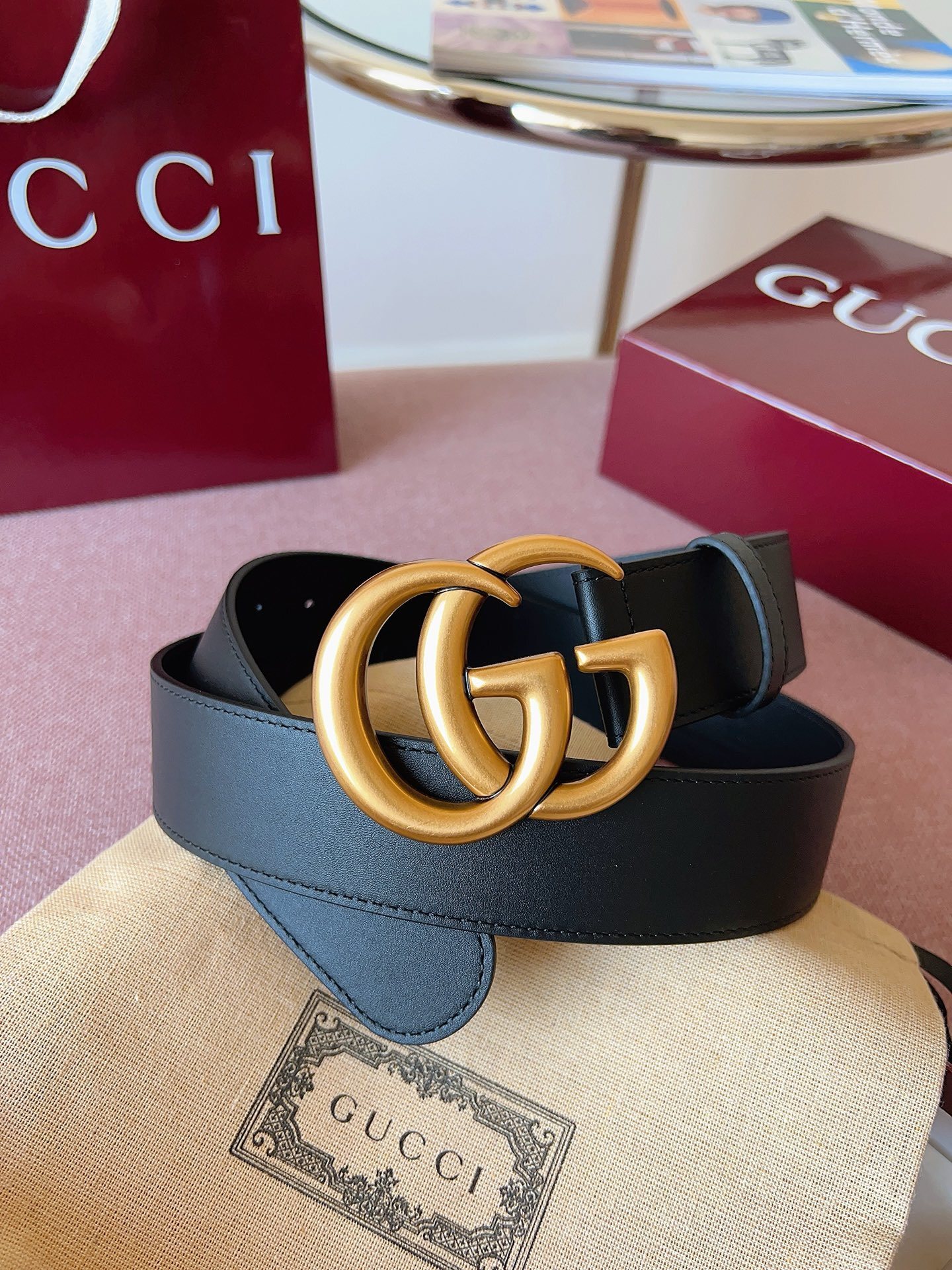 Thắt lưng Gucci Premium khóa GG vàng