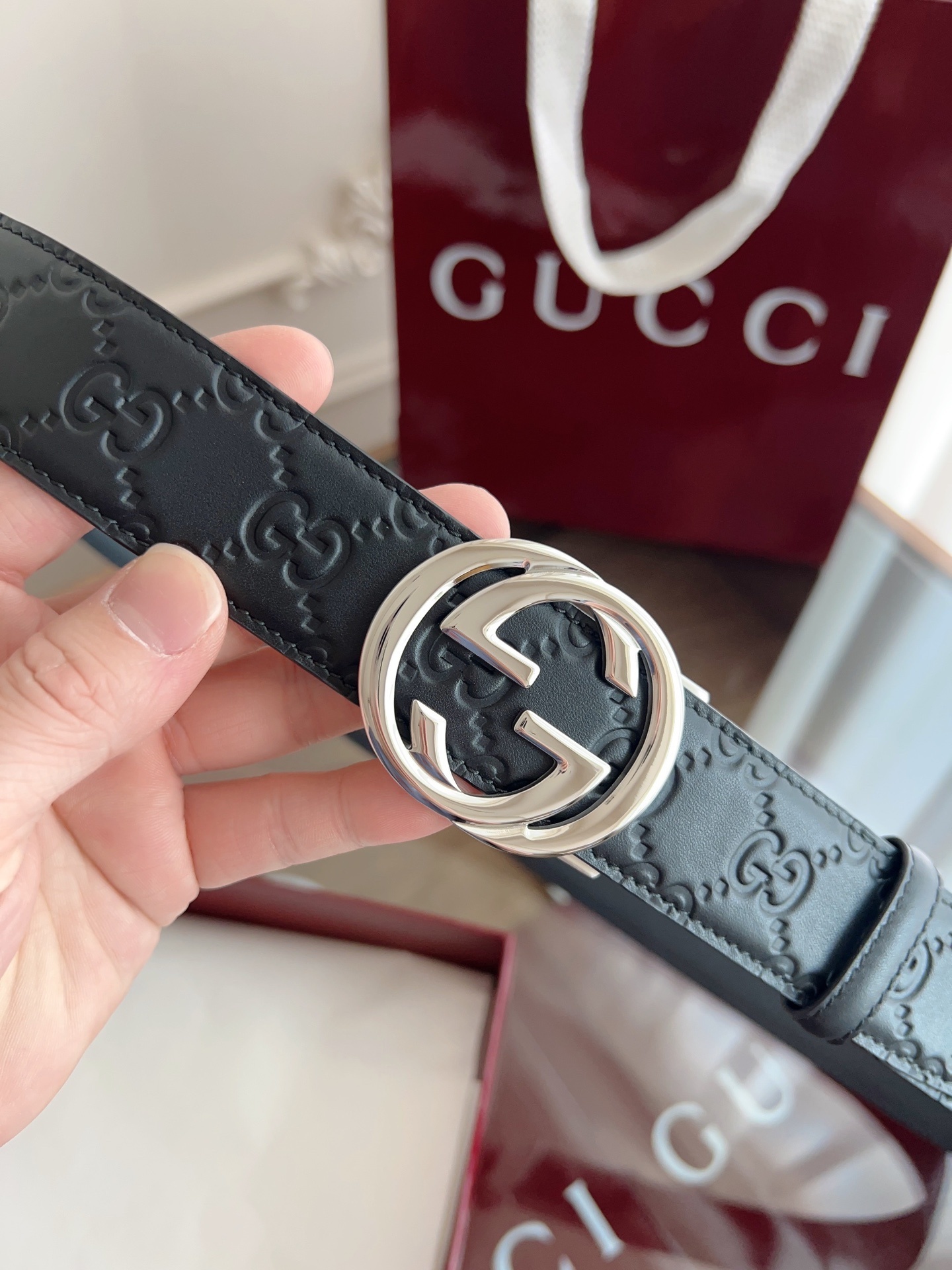 Thắt lưng Gucci nam da thật cao cấp mặt khóa Double G