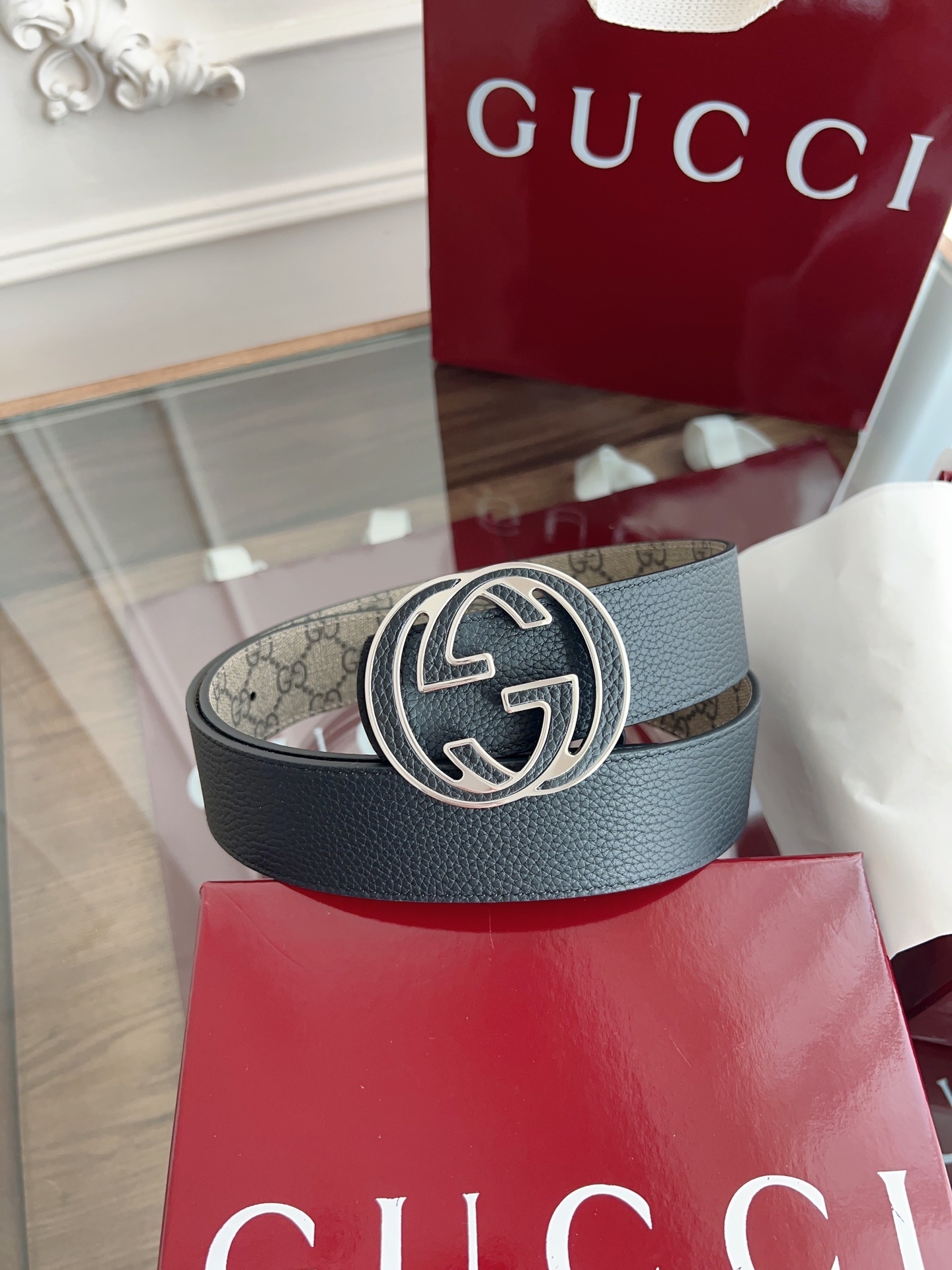 Gucci Reversible Belt with Iconic GG Buckle - Premium Quality