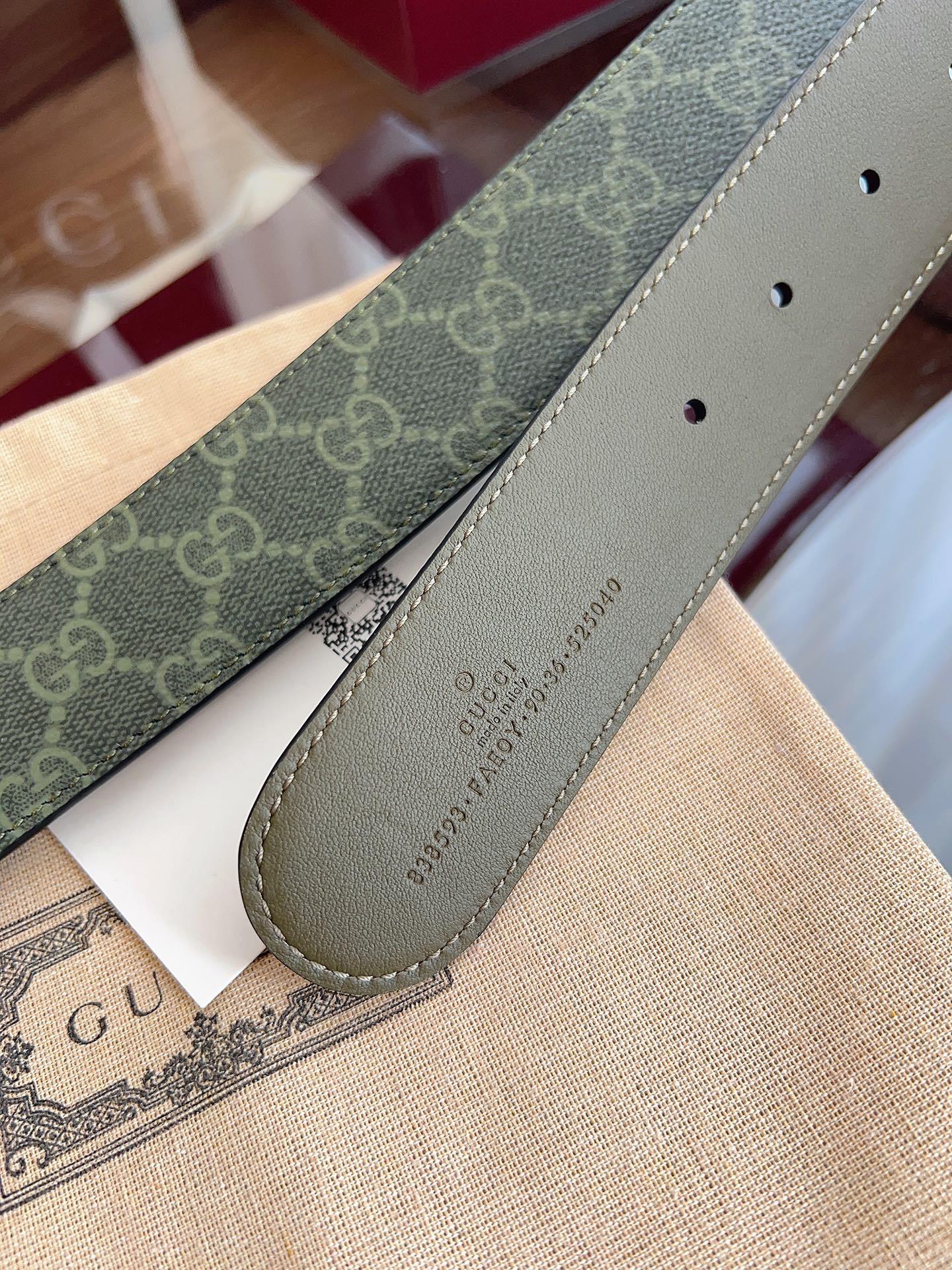 Gucci Premium Leather Belt - Olive Green GG Buckle