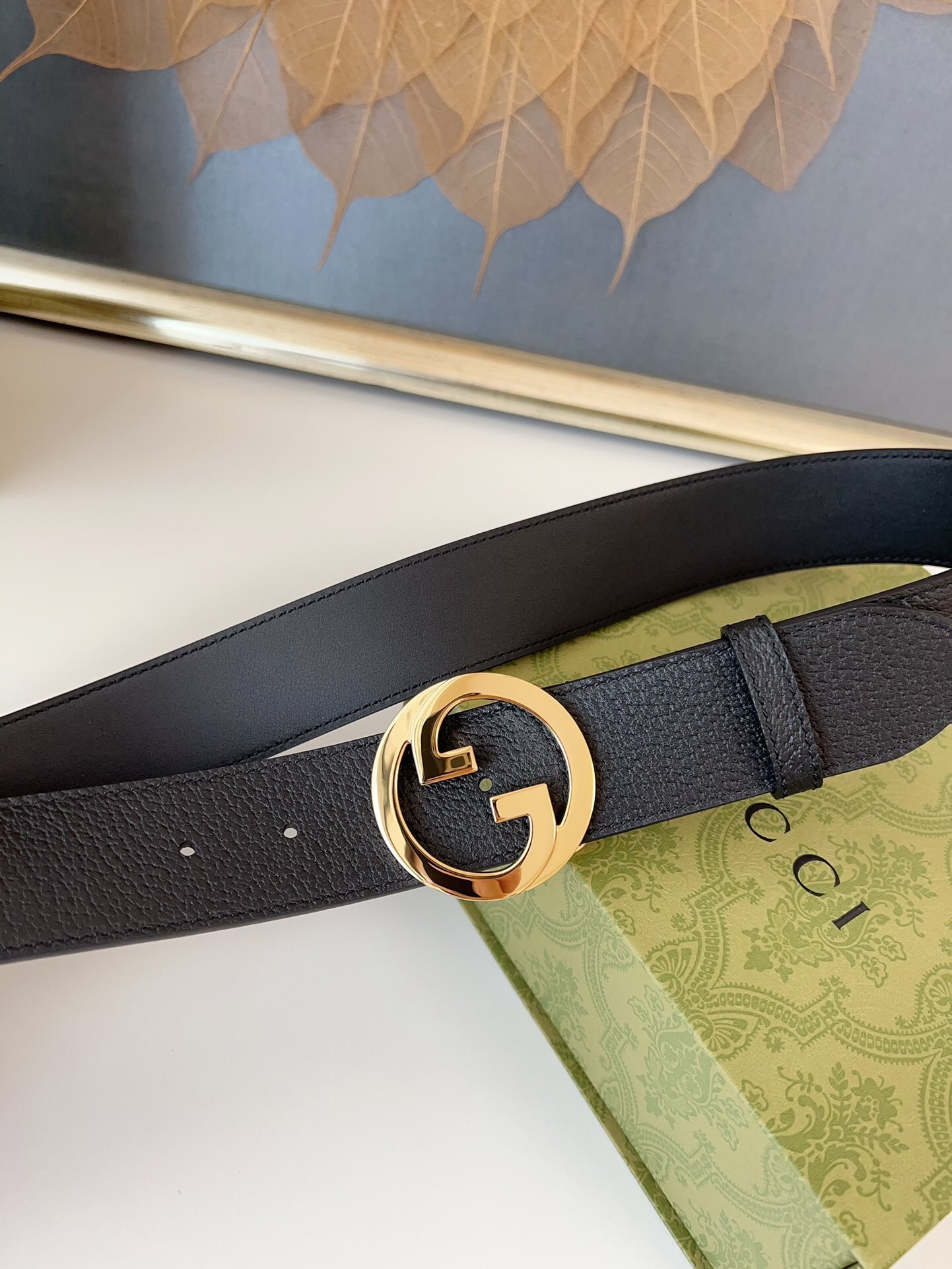 Premium Leather Belt with Iconic Gold Buckle