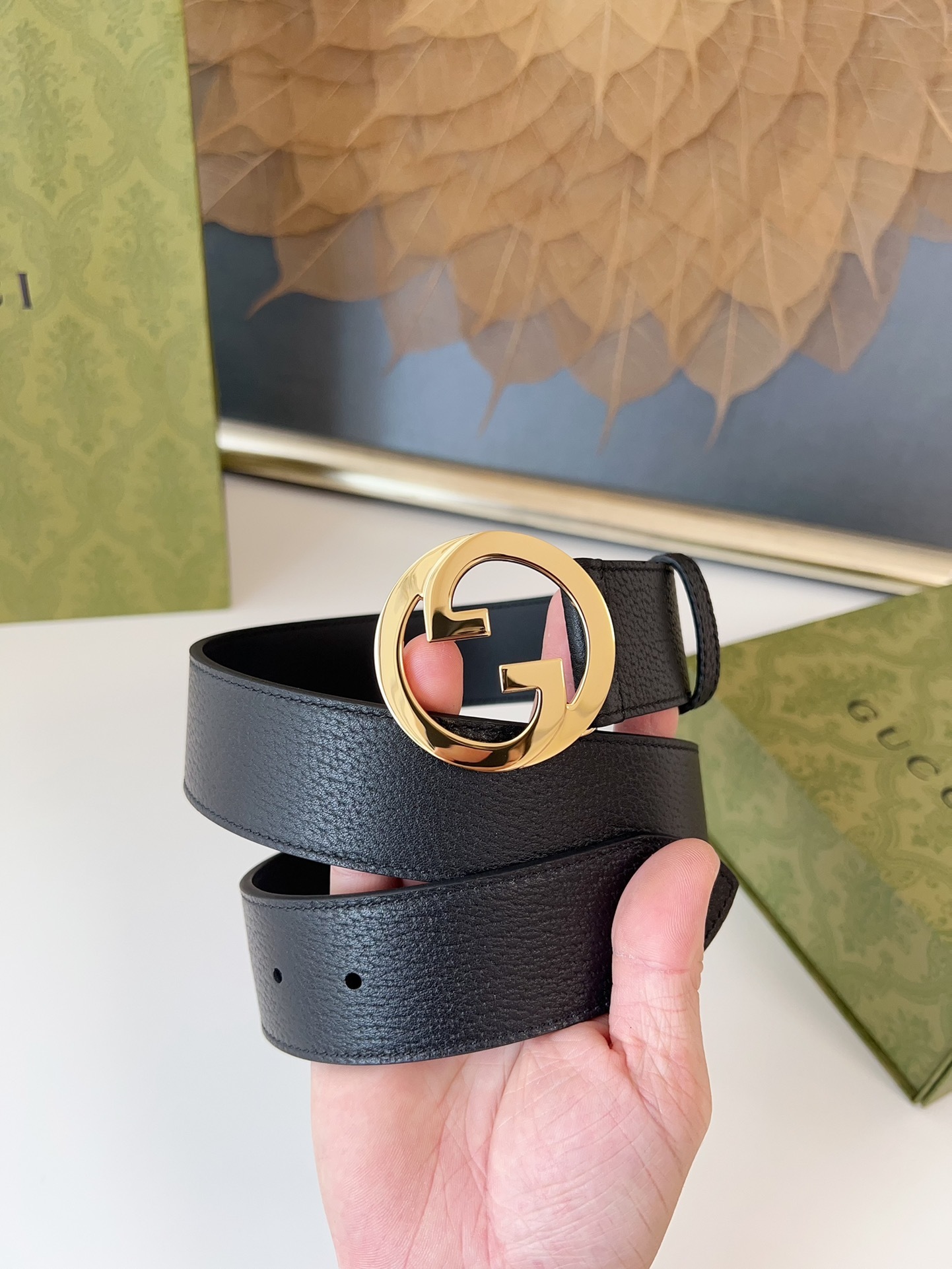 Premium Leather Belt with Iconic Gold Buckle