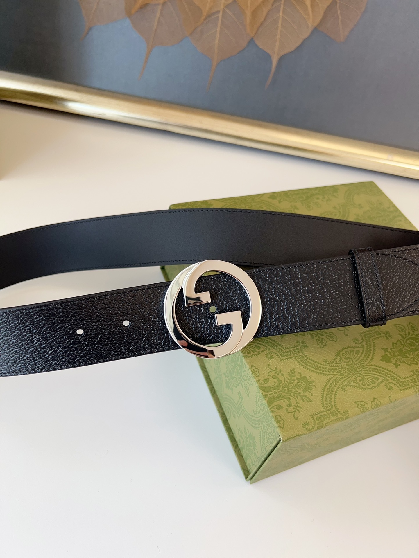 Premium Leather Belt with Iconic "G" Buckle - Black