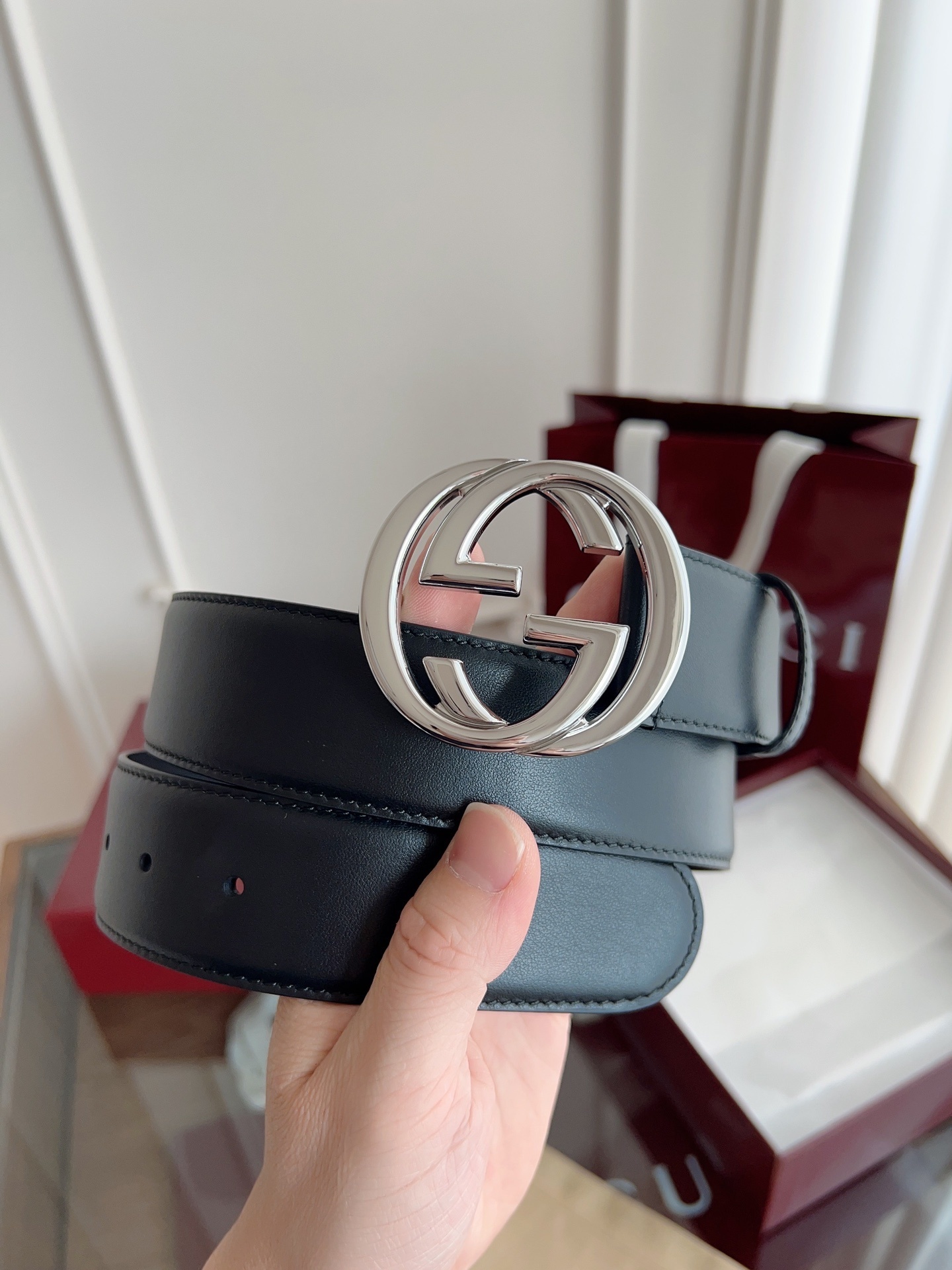 Gucci Interlocking G Black Leather Belt - Premium Quality