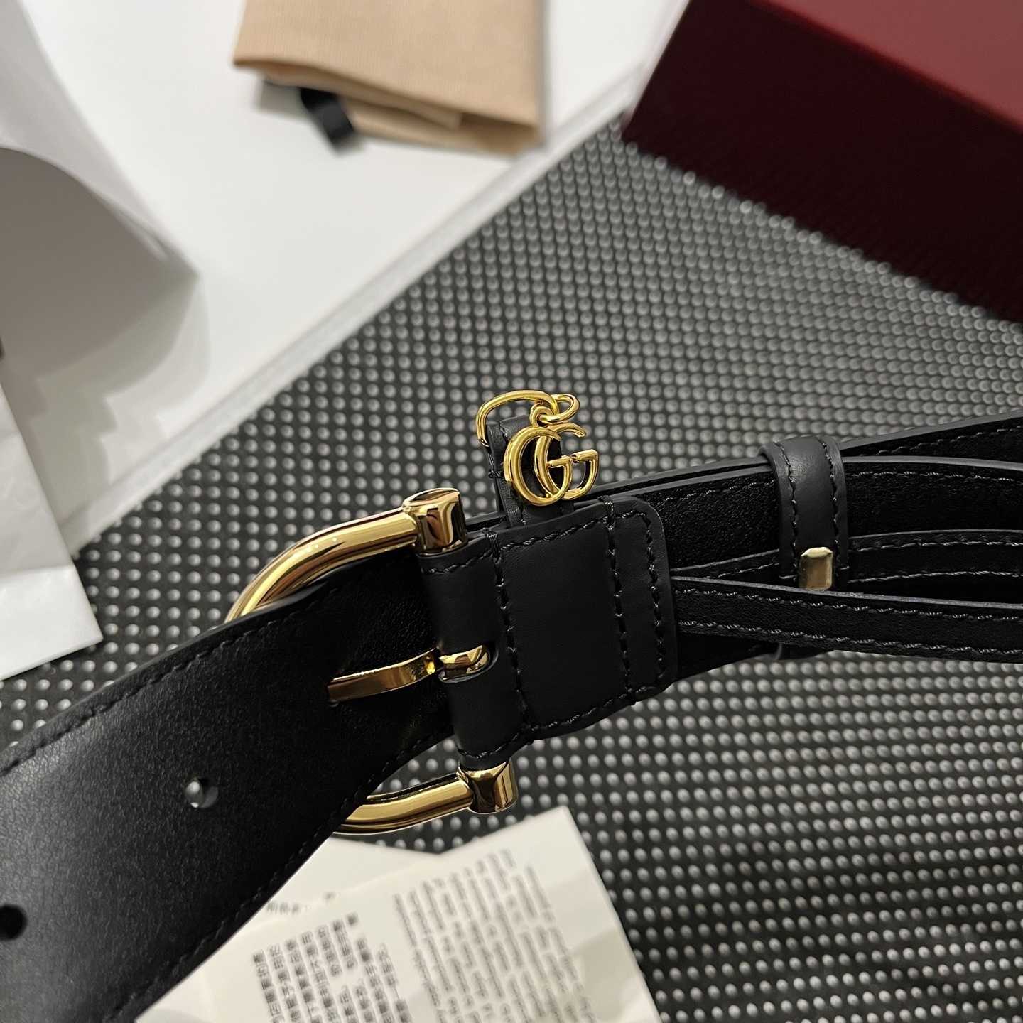 Gucci Inspired Black Leather Belt with Gold Buckle
